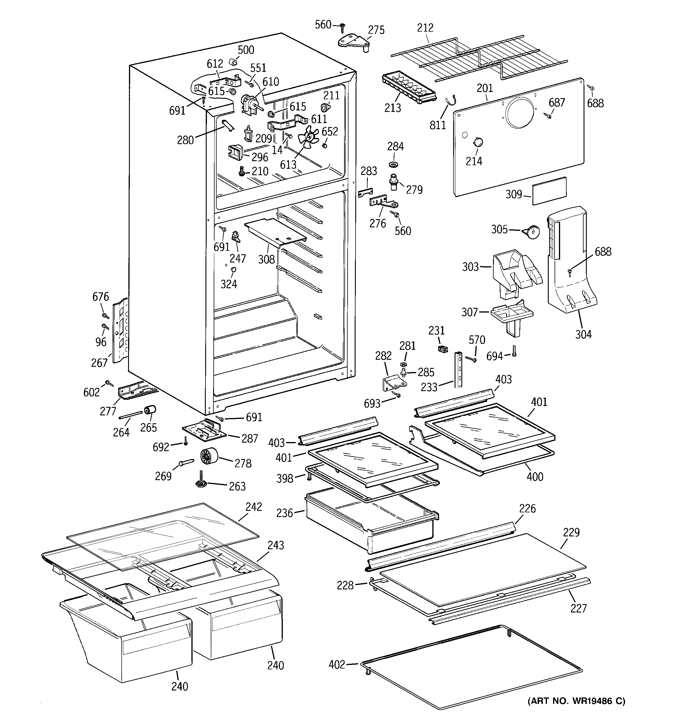 GE GTT16HBRFRWW cabinet diagram