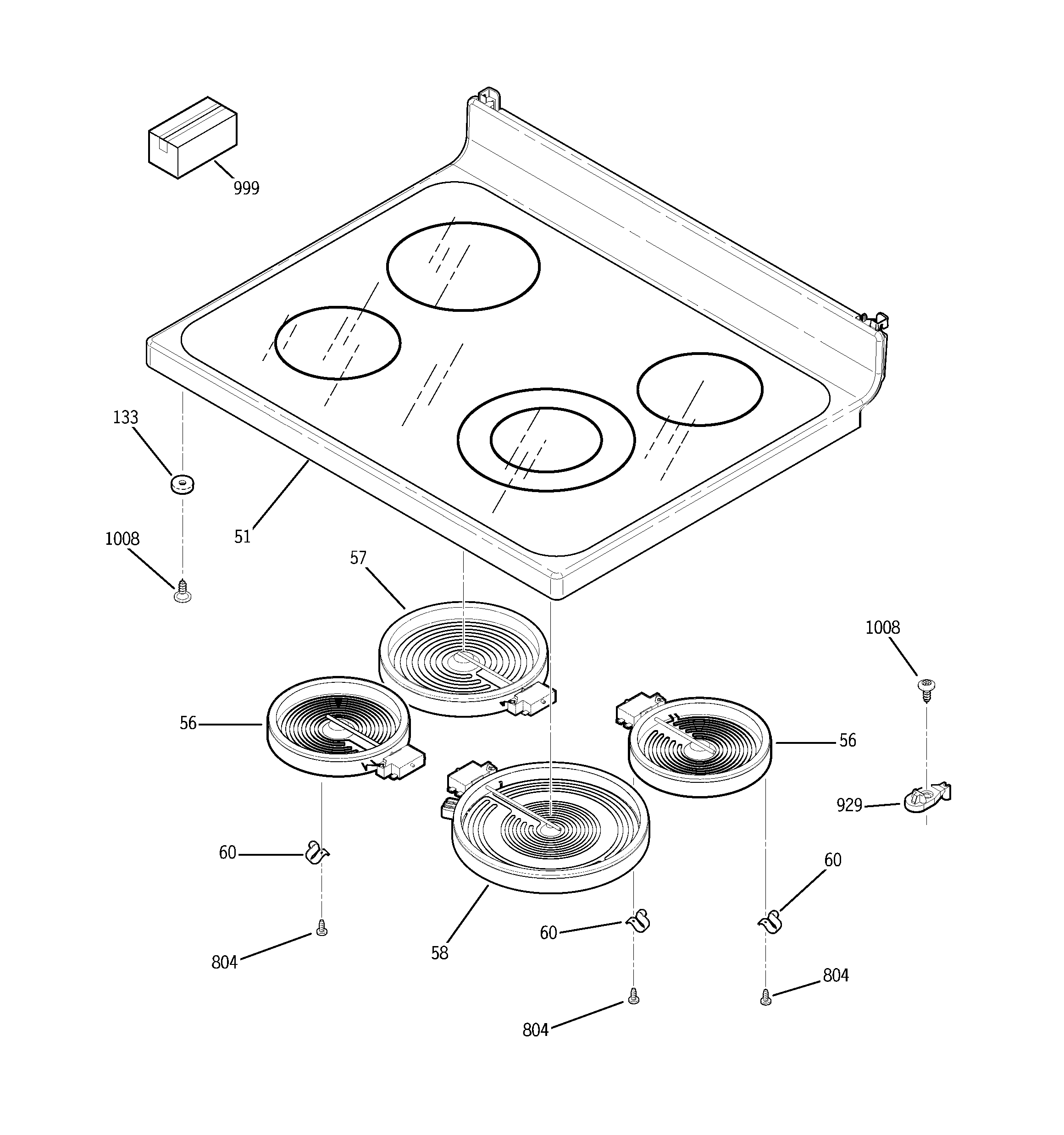 GE EER3000H01BB cooktop diagram