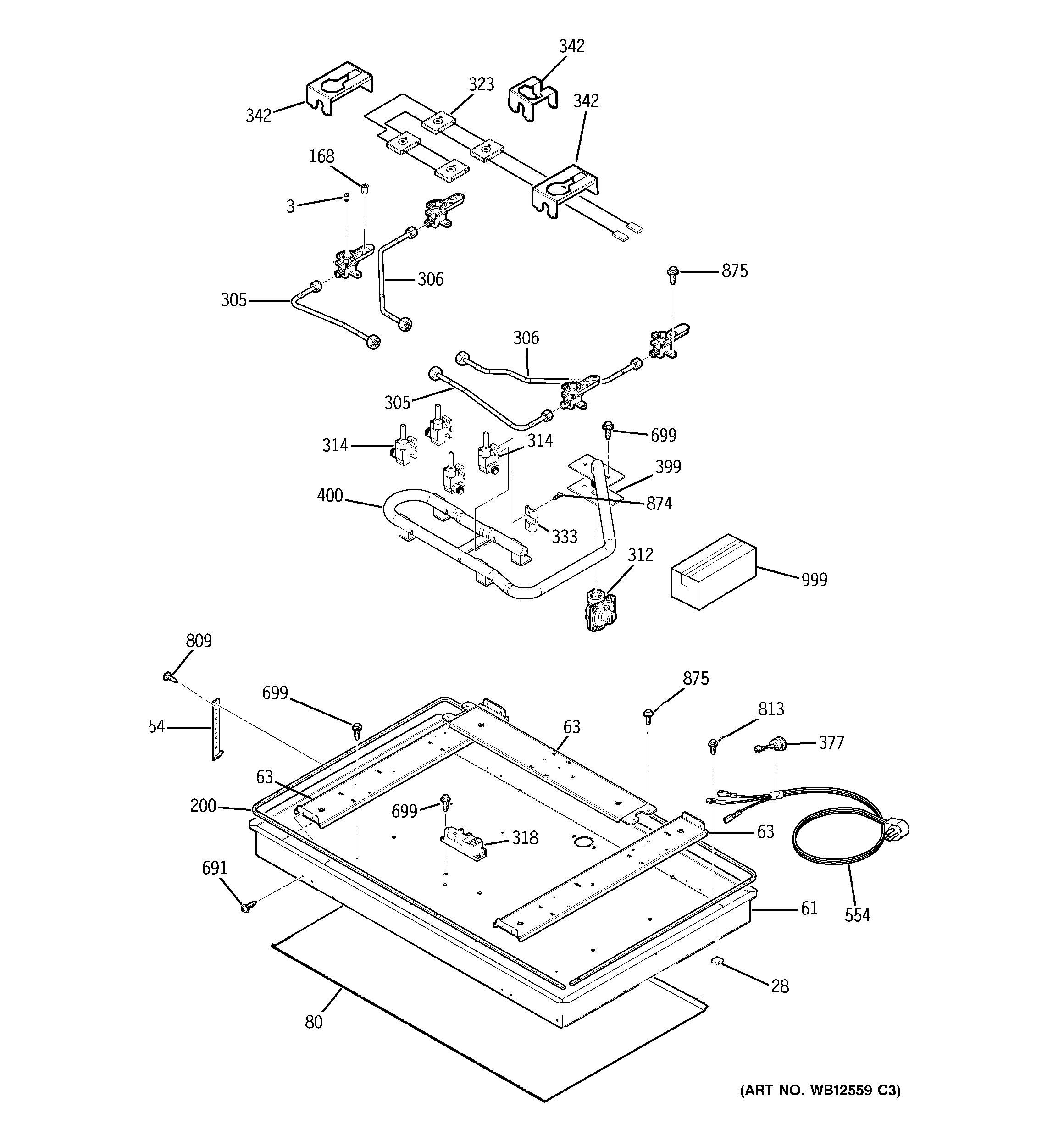 GE JGP628BEJ1BB gas & burner parts diagram