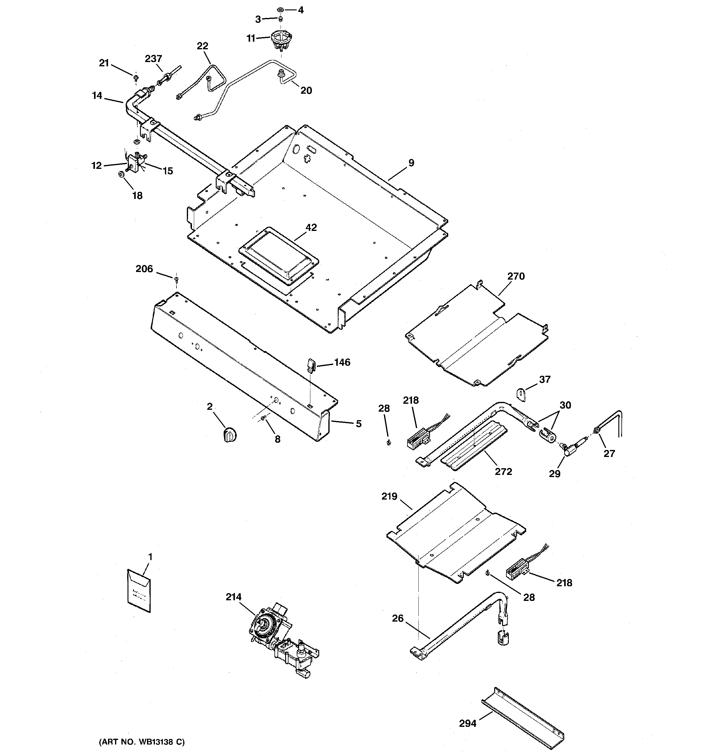 GE JGBP28BEH3CT gas & burner parts diagram