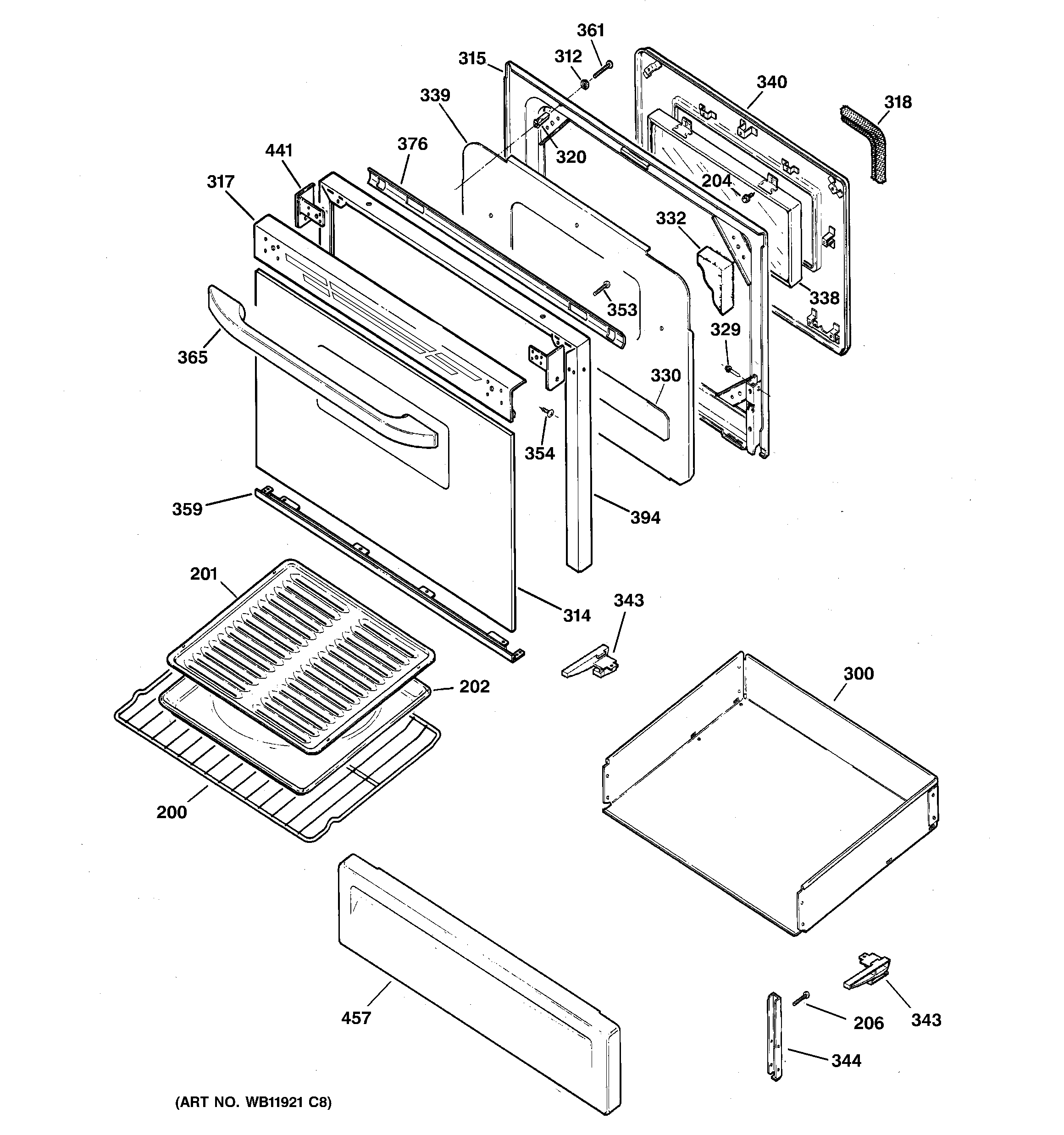 GE JGBP28BEH3CT door & drawer parts diagram