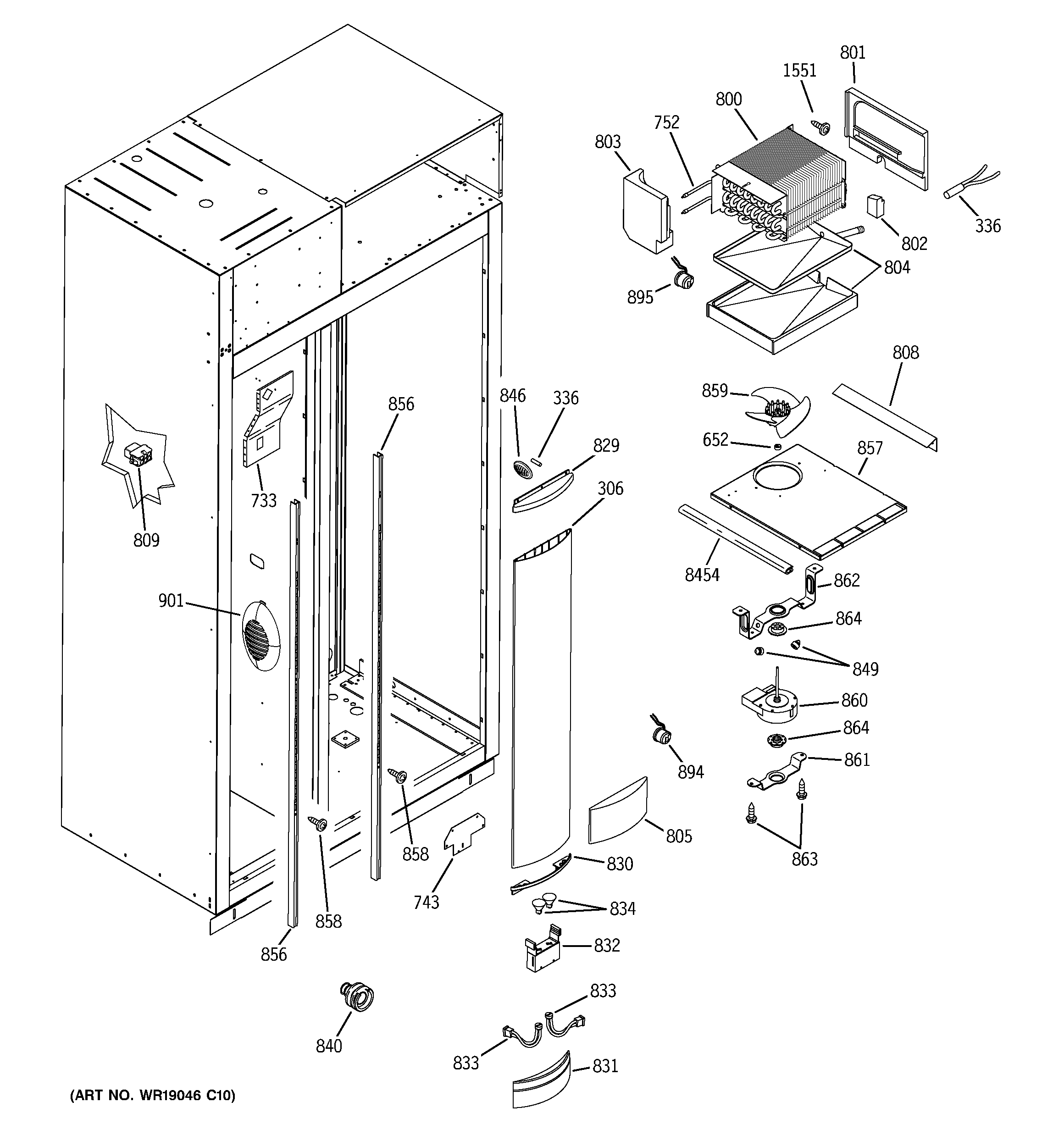 GE ZIS360NRA freezer section diagram