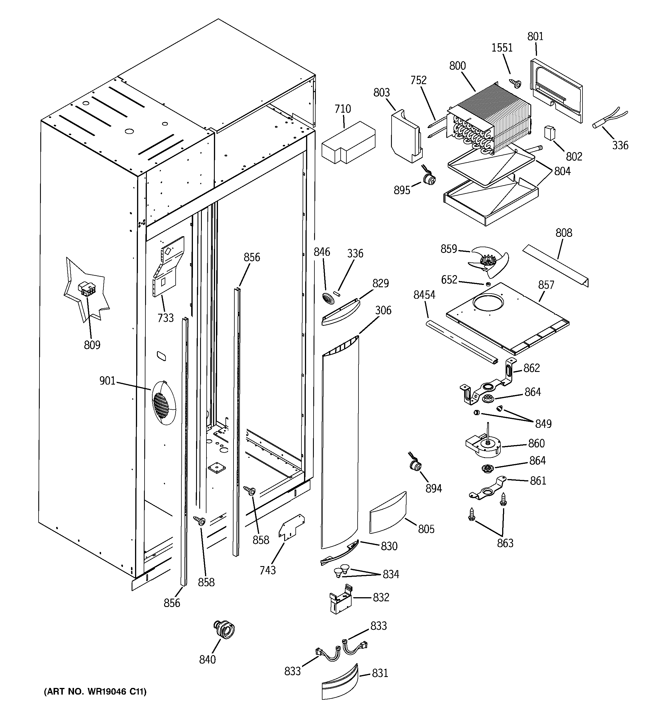 GE ZIS480NRA freezer section diagram