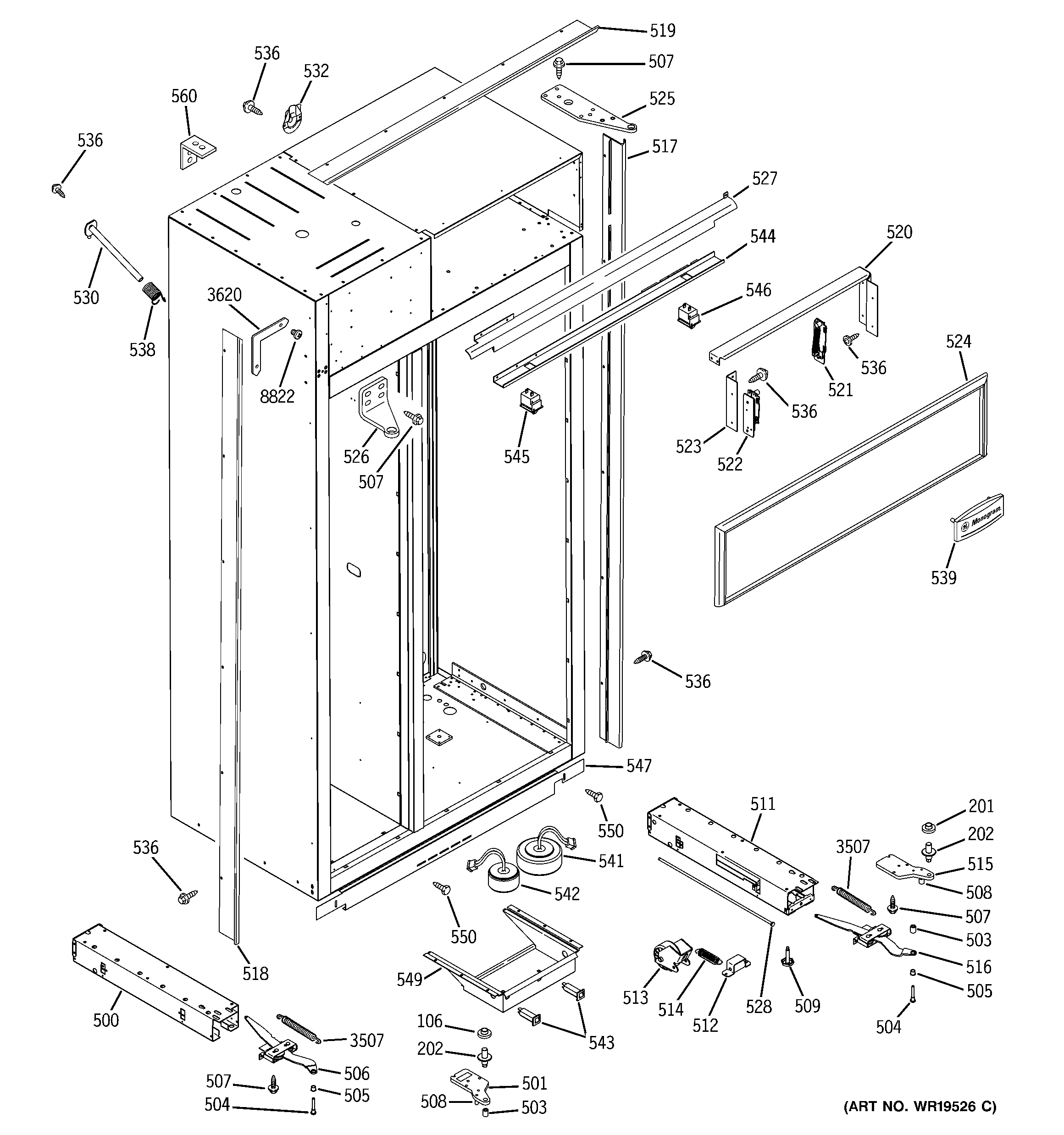 GE ZIS480NRA case parts diagram