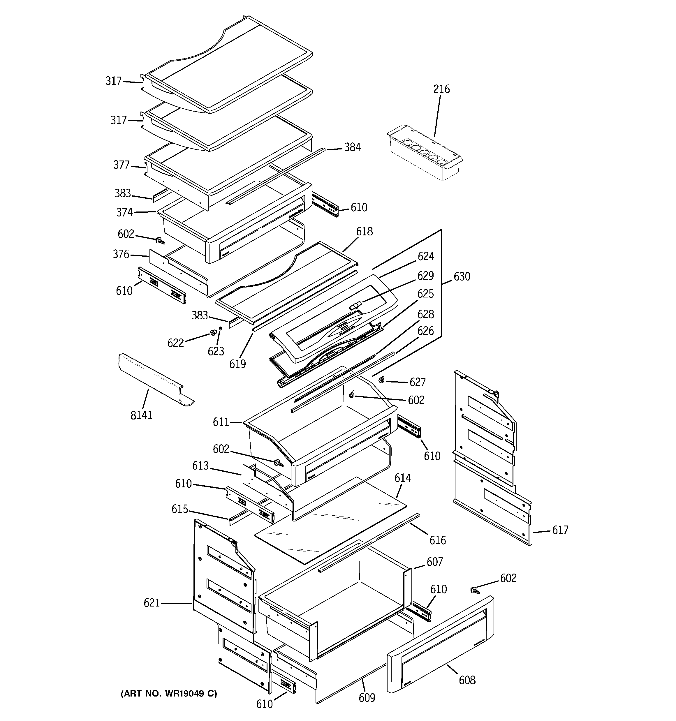 GE ZISS360NRASS fresh food shelves diagram