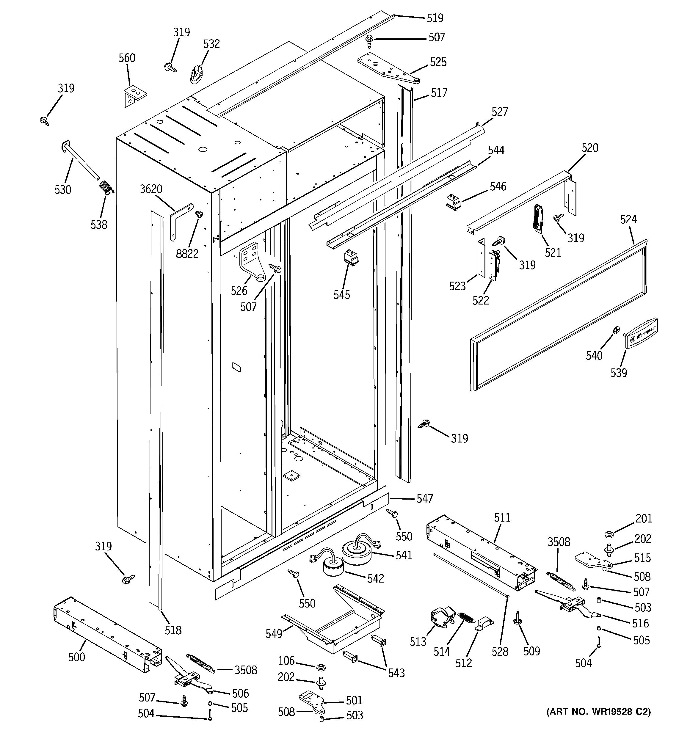 GE ZISS360NRASS case parts diagram