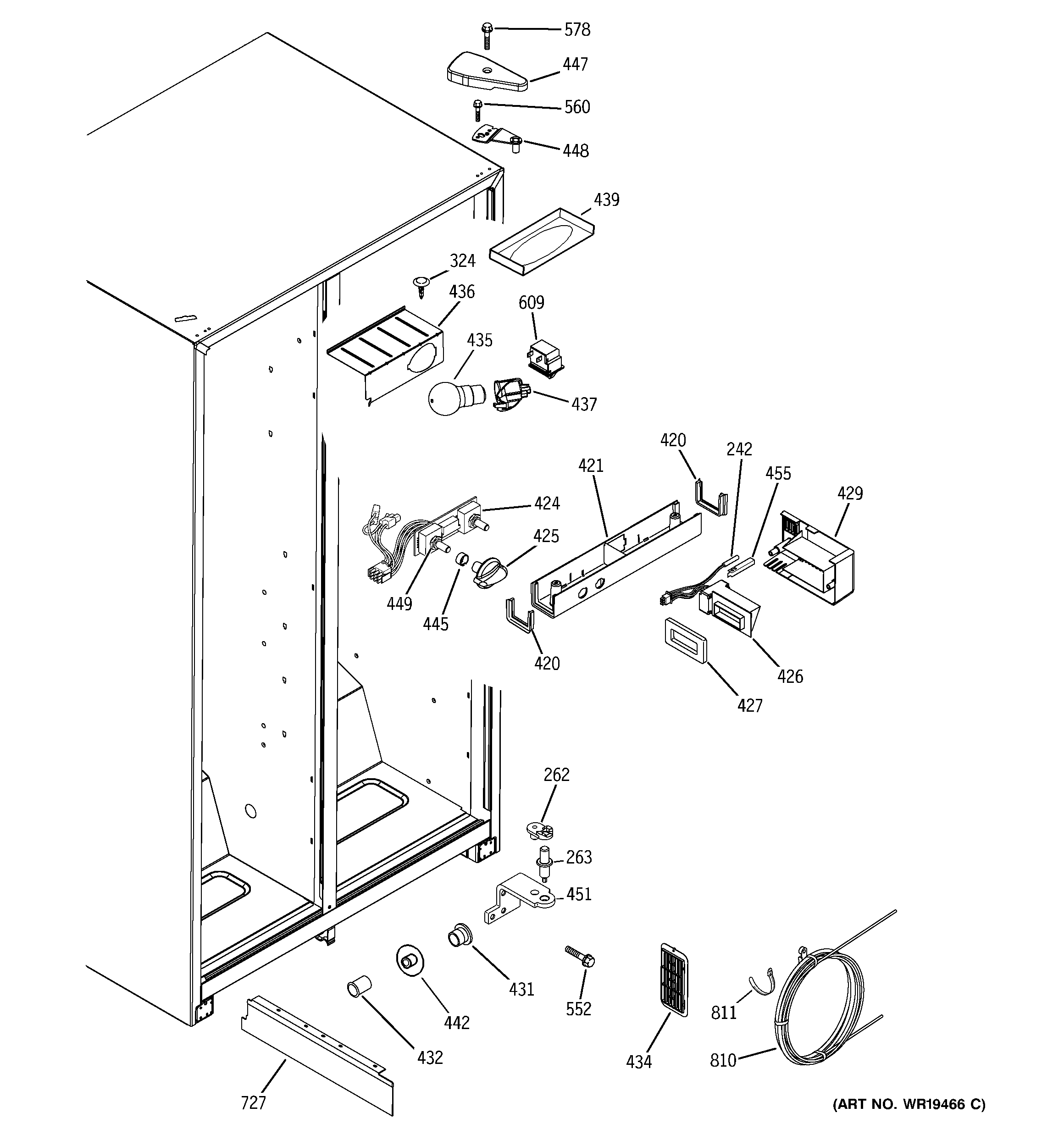 GE GSA20IEPDFBB fresh food section diagram