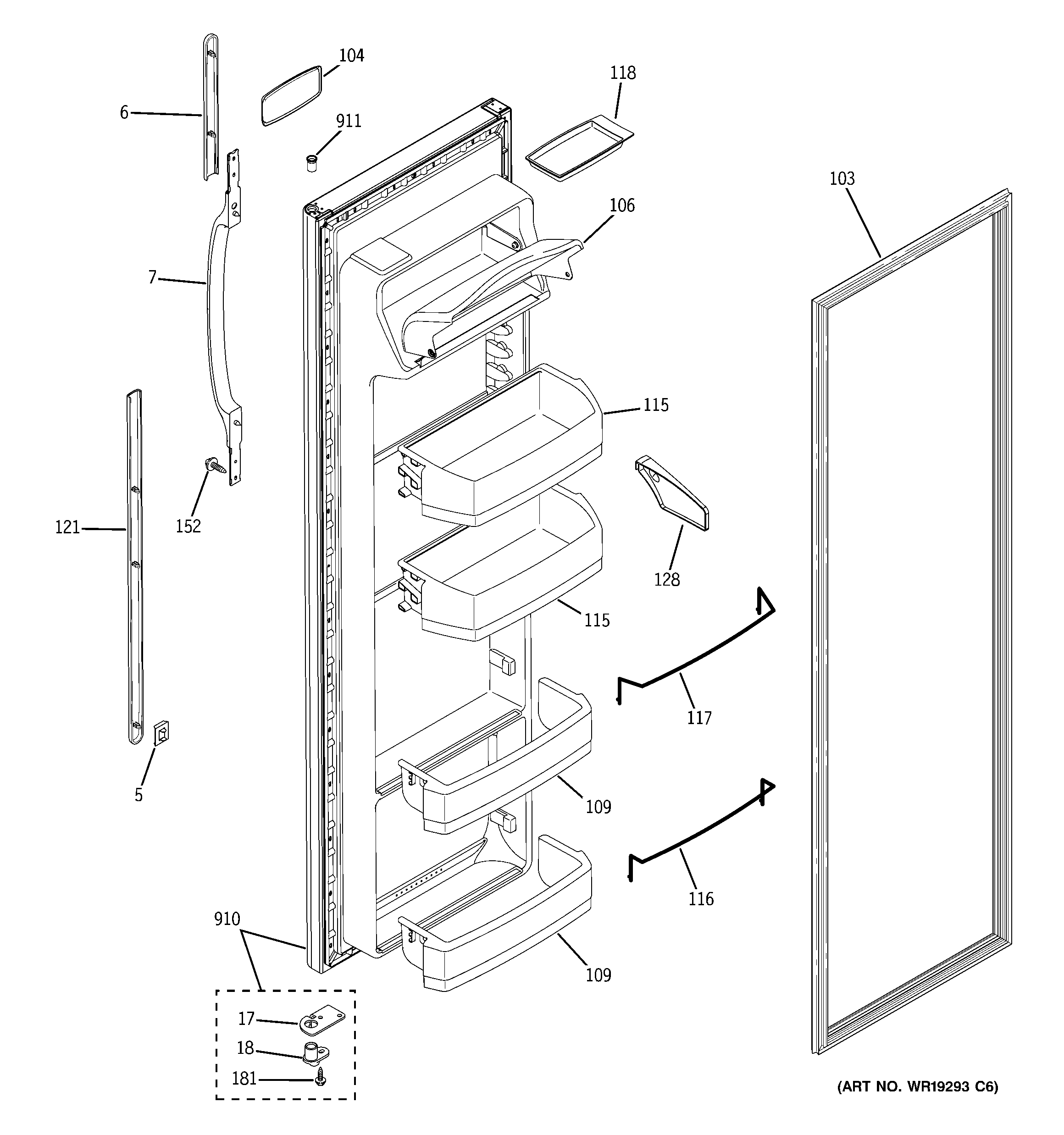 GE GSA22KBPDFWW fresh food door diagram