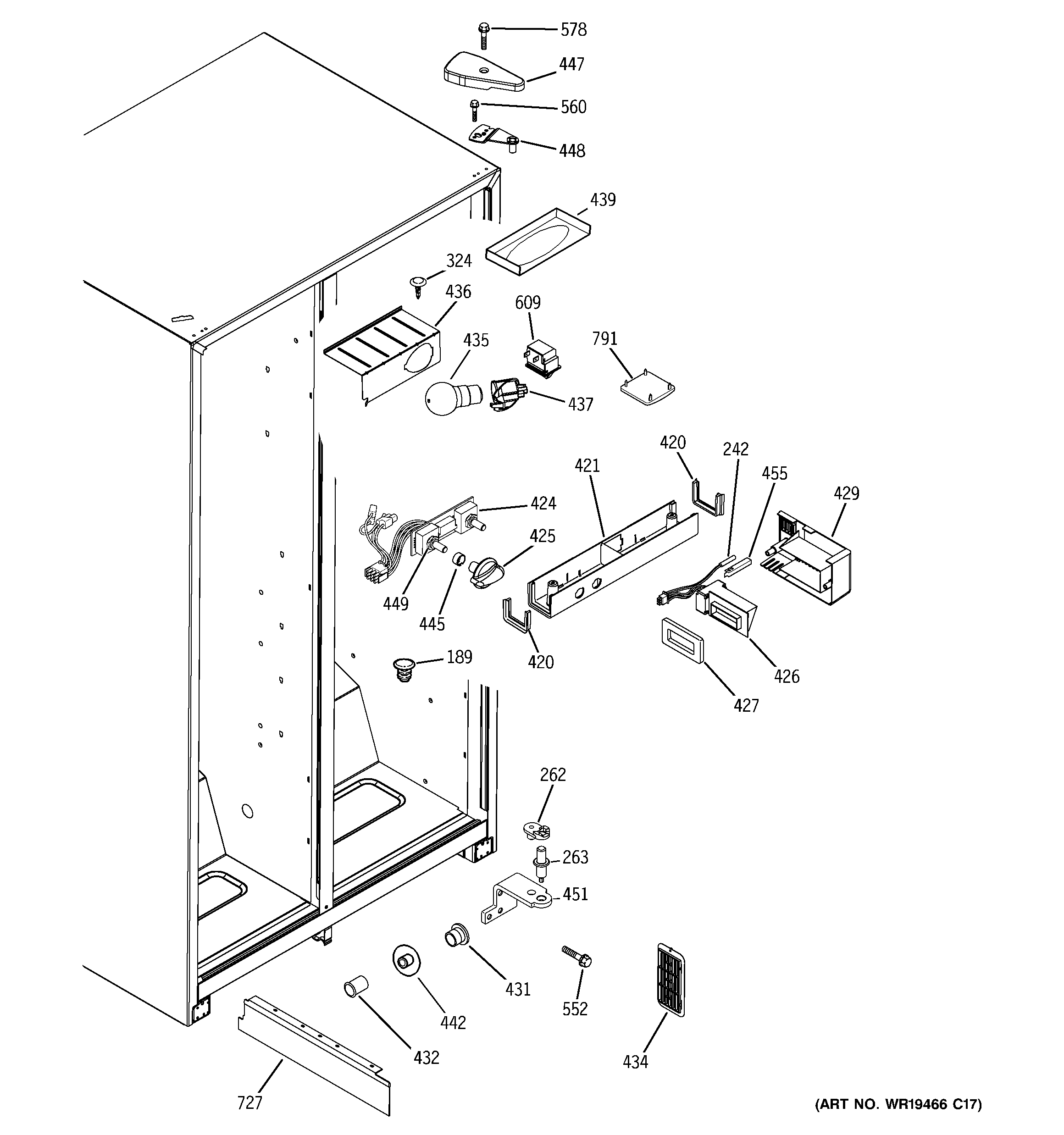 GE GSA22KBPDFWW fresh food section diagram