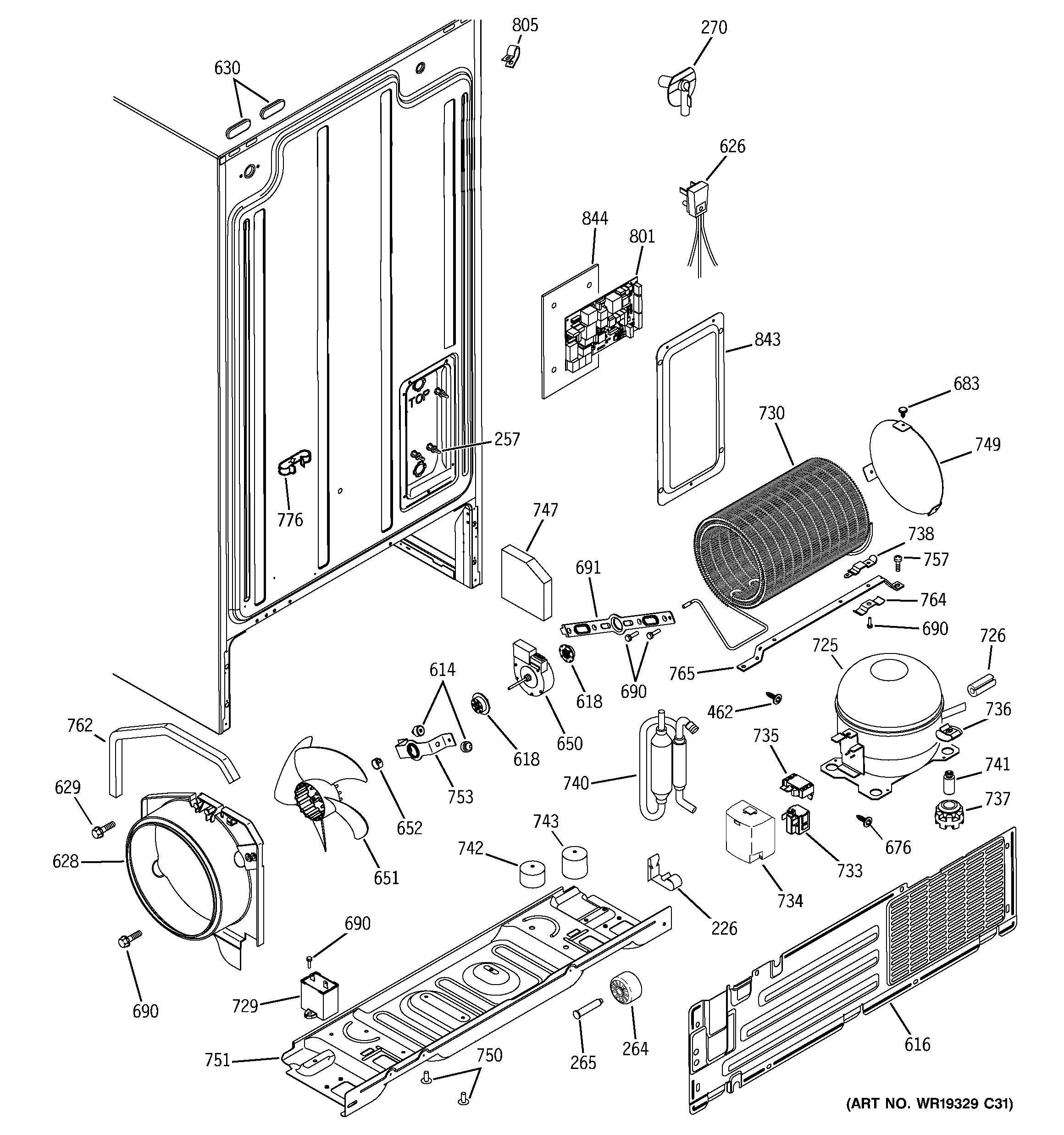 GE GSA22KBPDFWW sealed system & mother board diagram