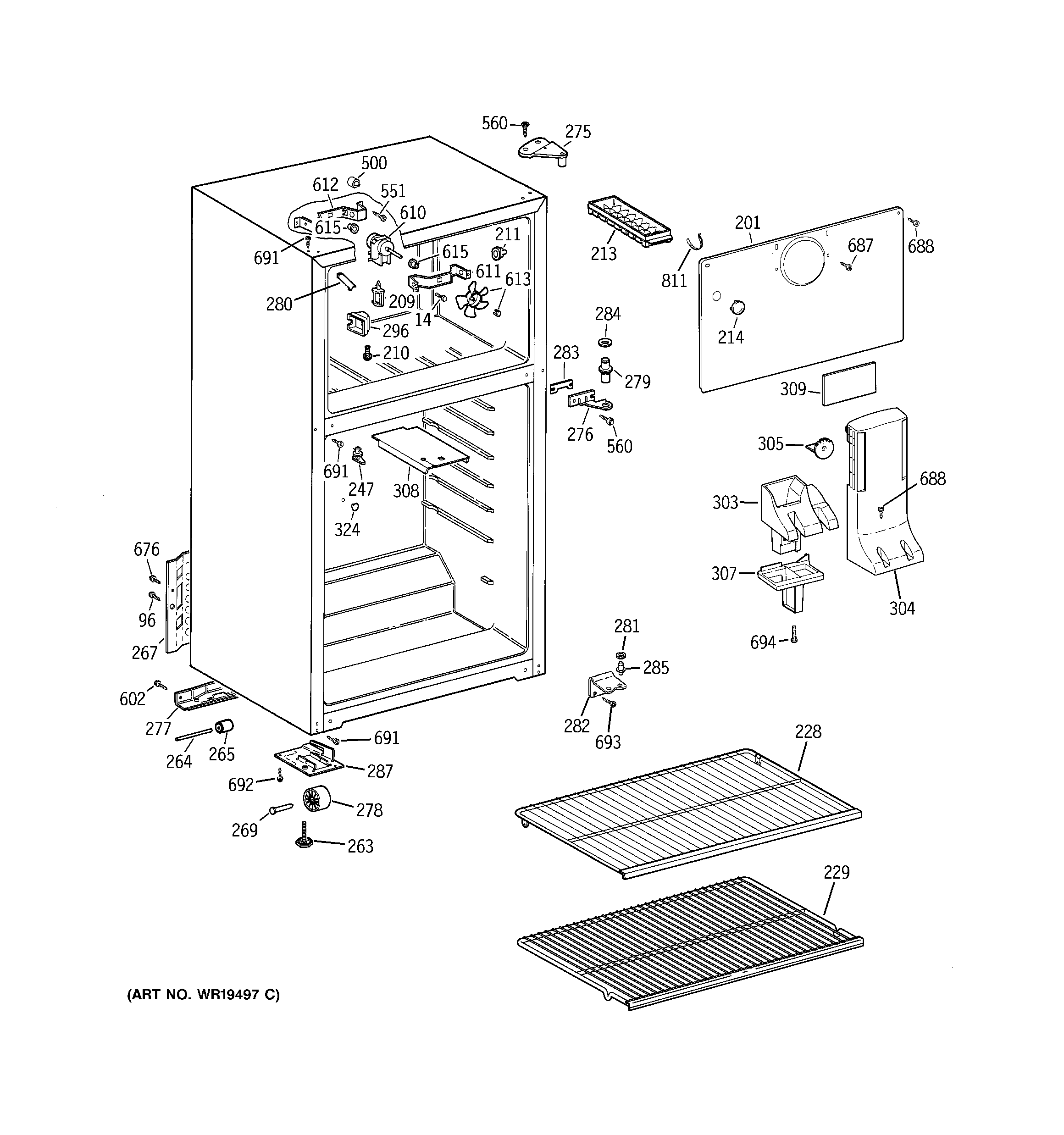 GE GTR18ABRFRWW cabinet diagram