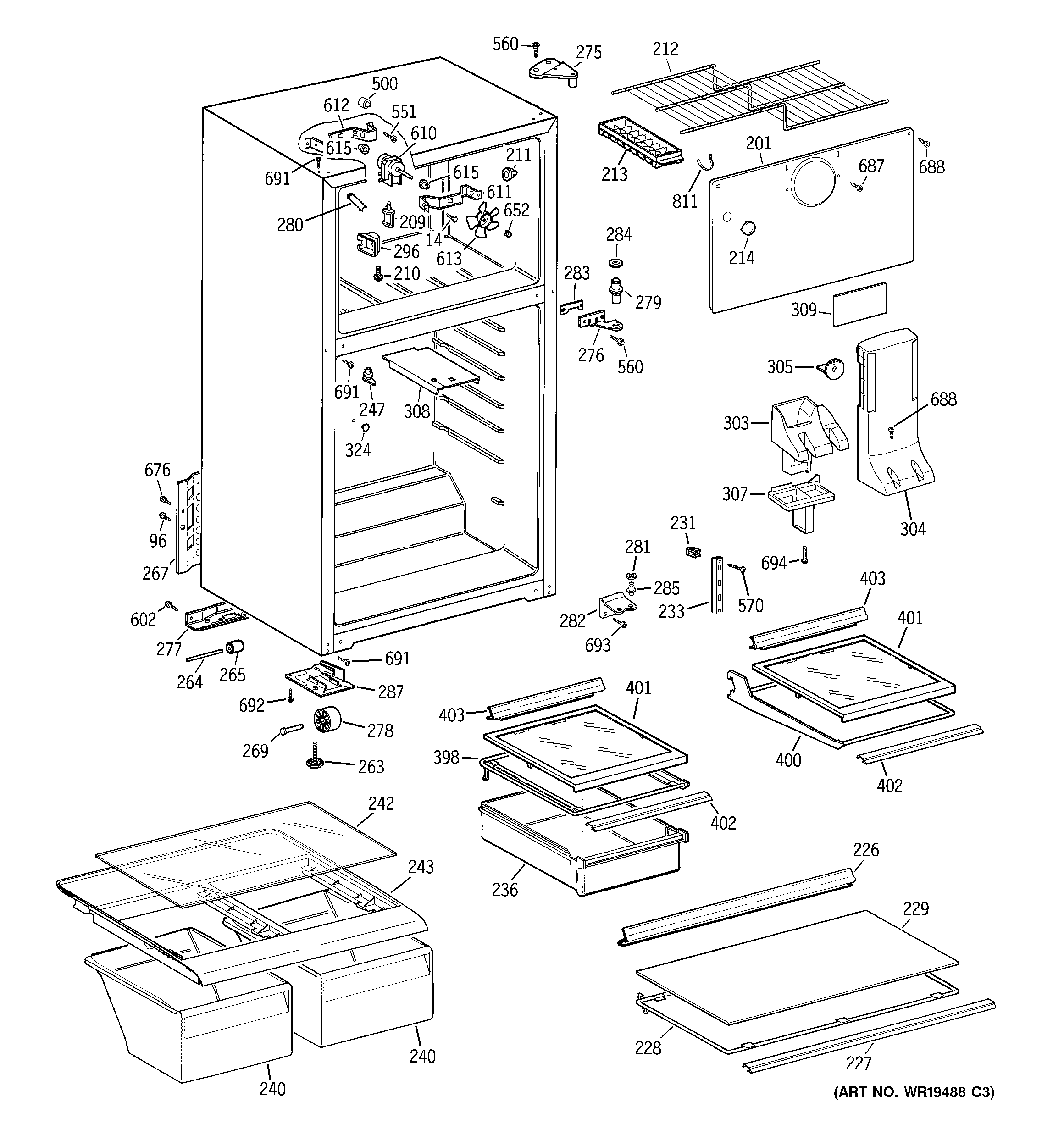 GE GTT15HBRERCC cabinet diagram