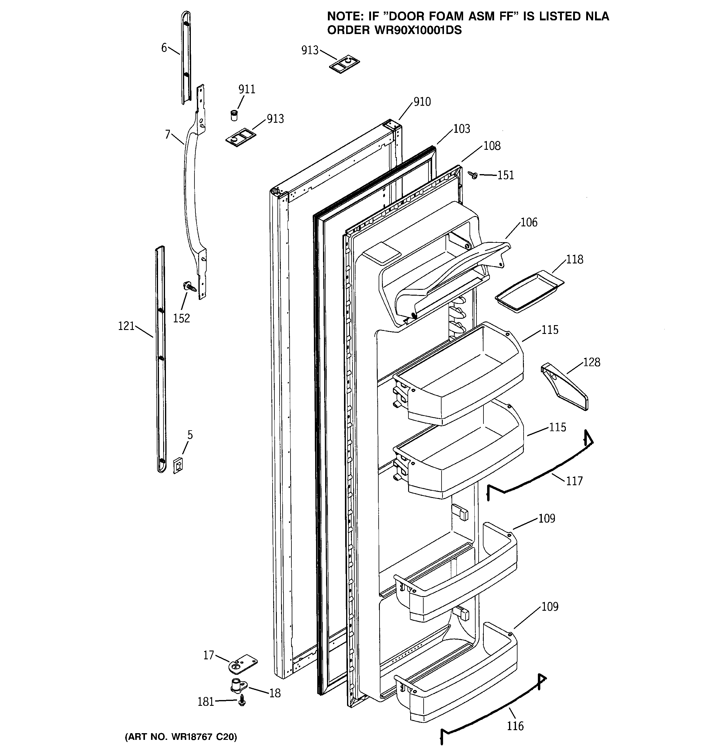 GE GSG25MIMBFBB fresh food door diagram