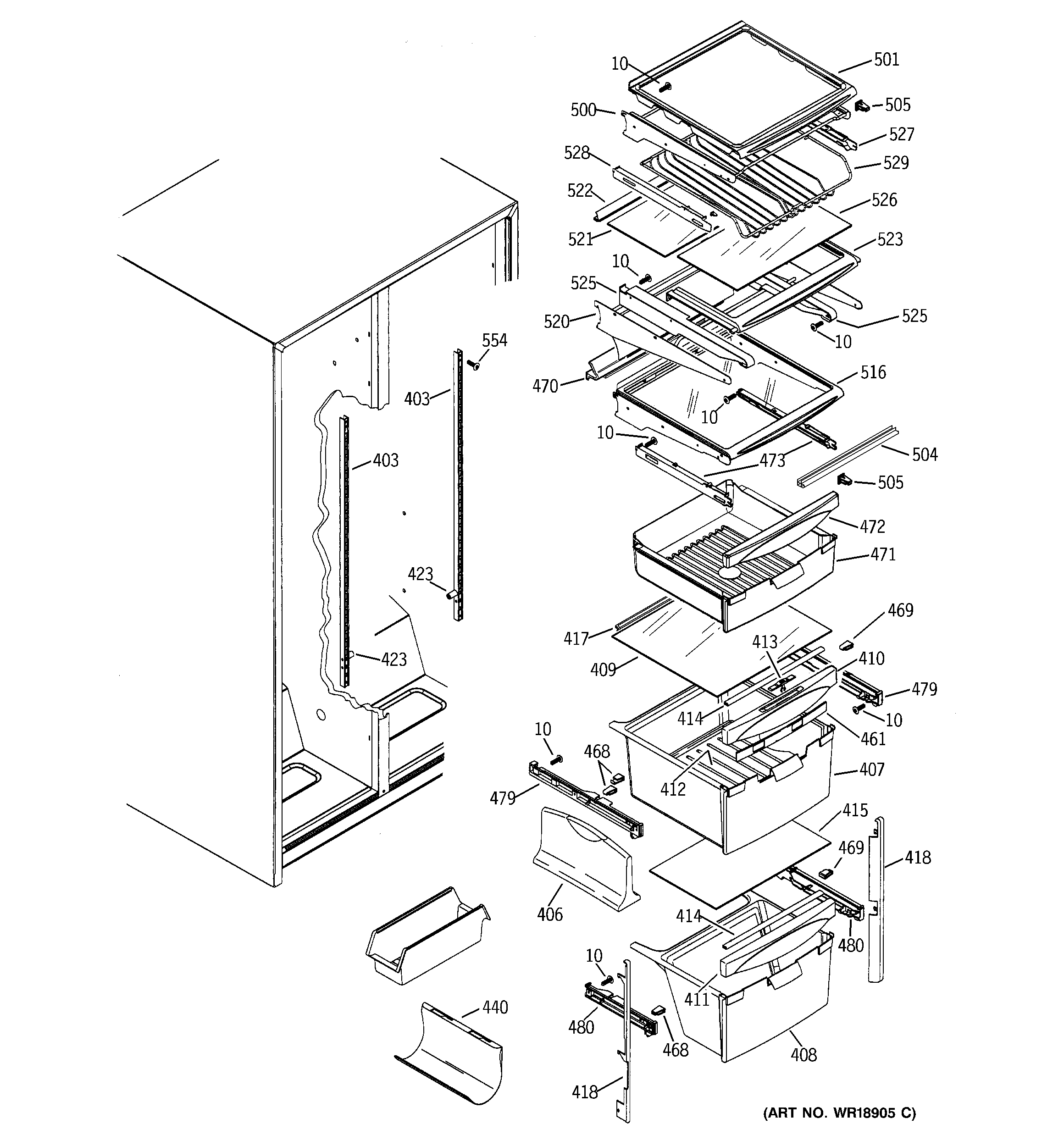 GE GSG25MIMBFBB fresh food shelves diagram