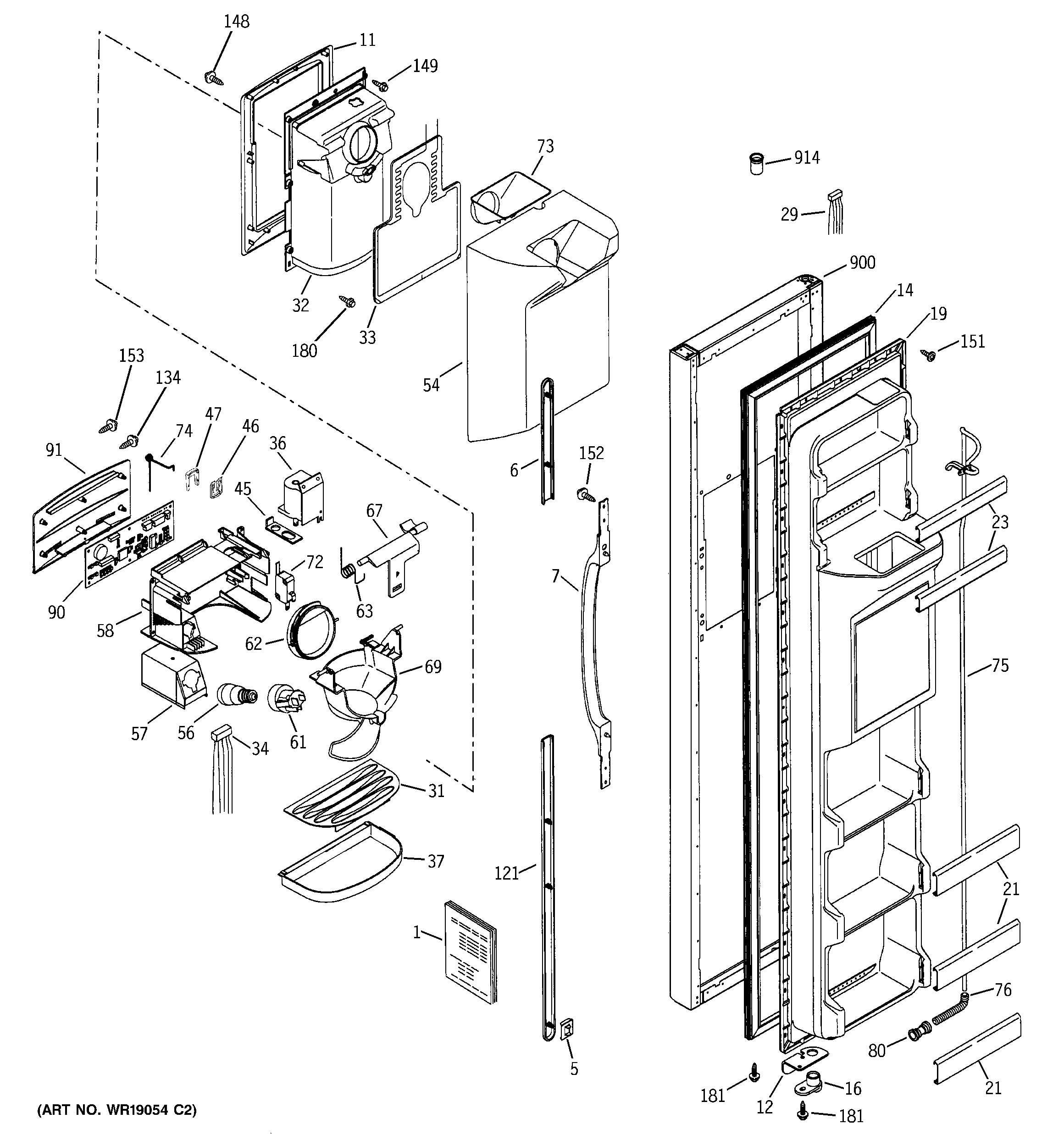 GE GSG25MIMCFWW freezer door diagram