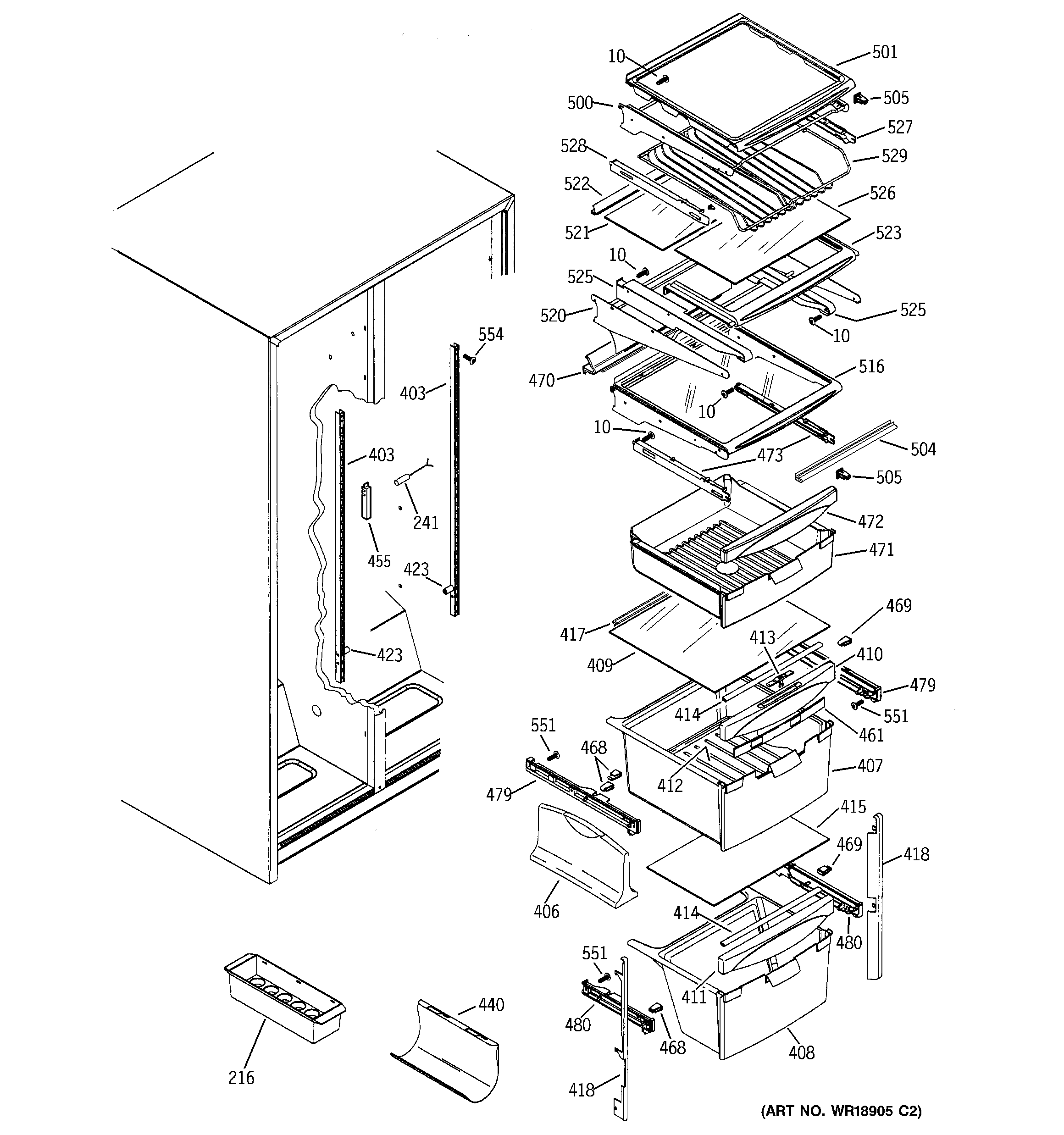 GE GSG25MIMCFWW fresh food shelves diagram