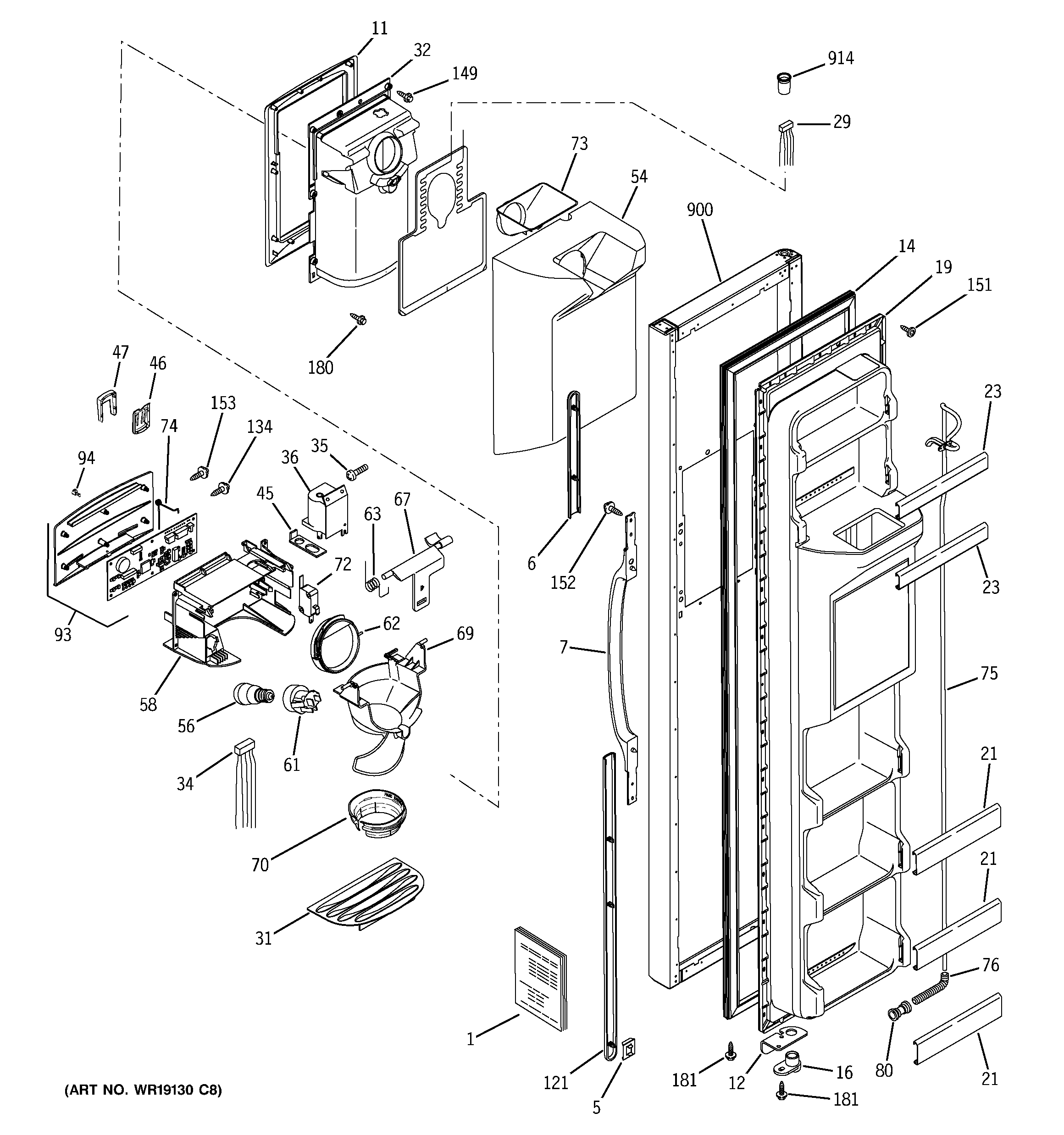 GE GSG25MIMDFWW freezer door diagram