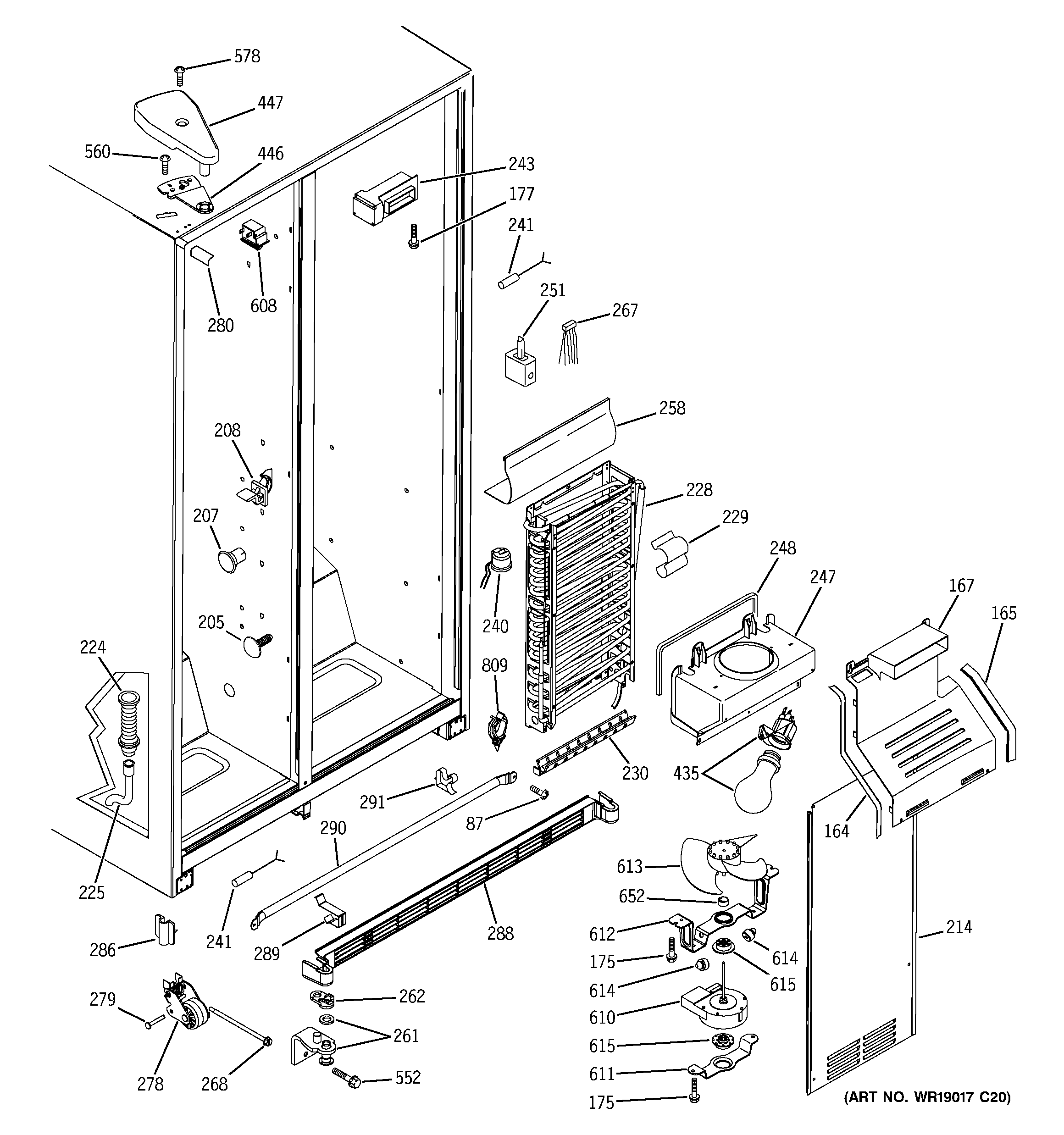 GE GSG25MIMDFWW freezer section diagram