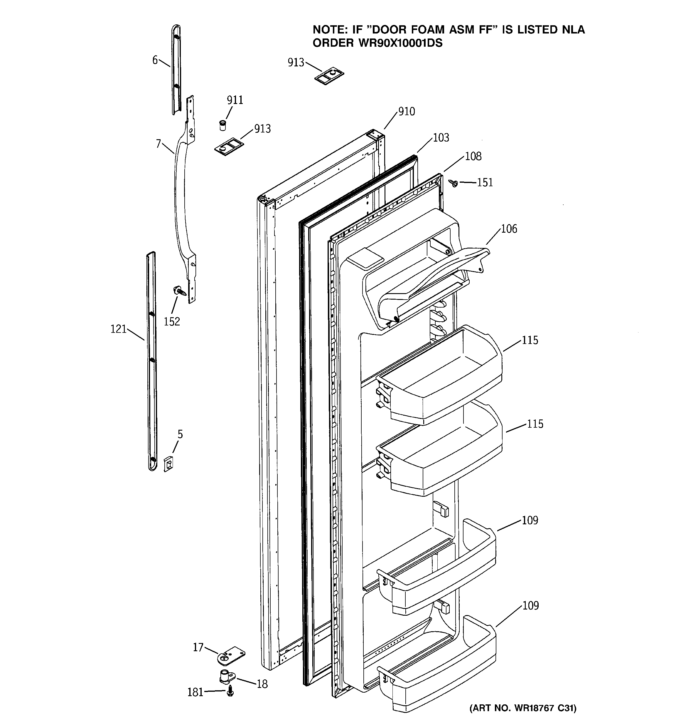 GE GST20DBMBWW fresh food door diagram