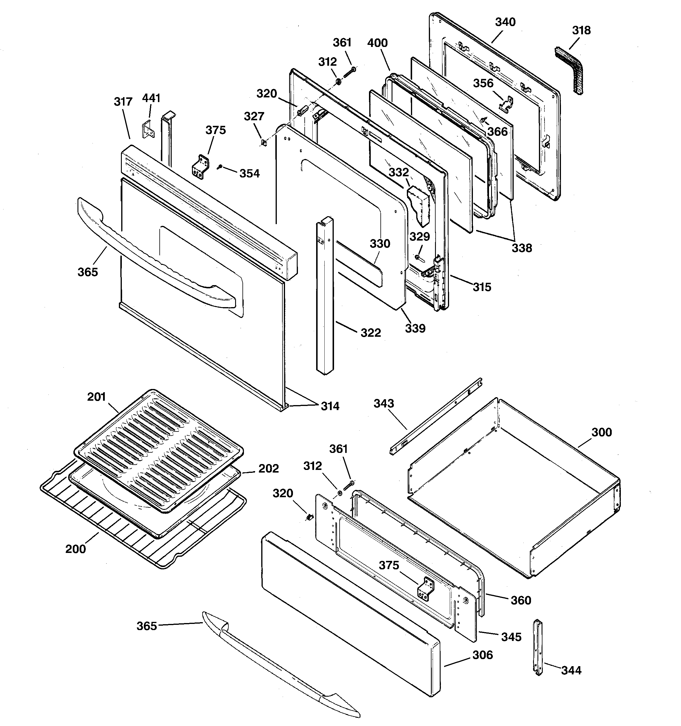 GE JGBP99SEH1SS door & drawer parts diagram