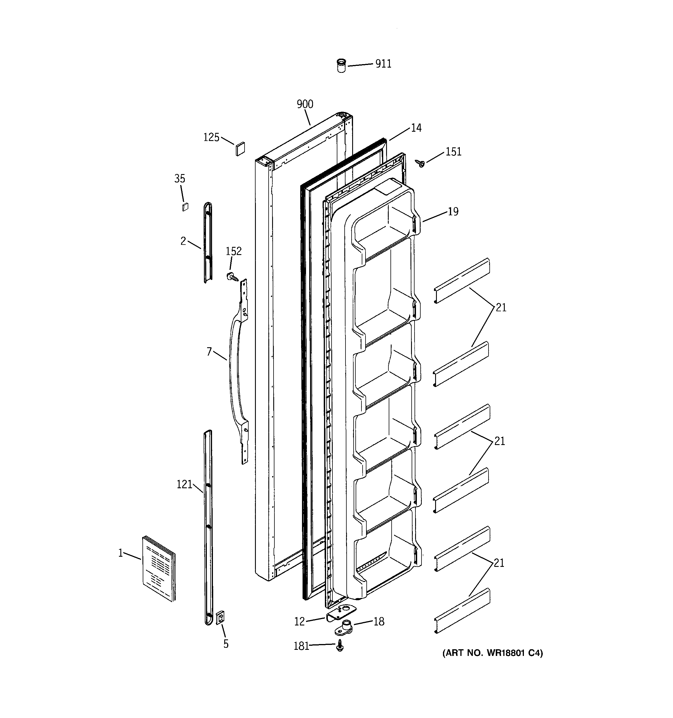 GE GSA20IBMCFWW freezer door diagram