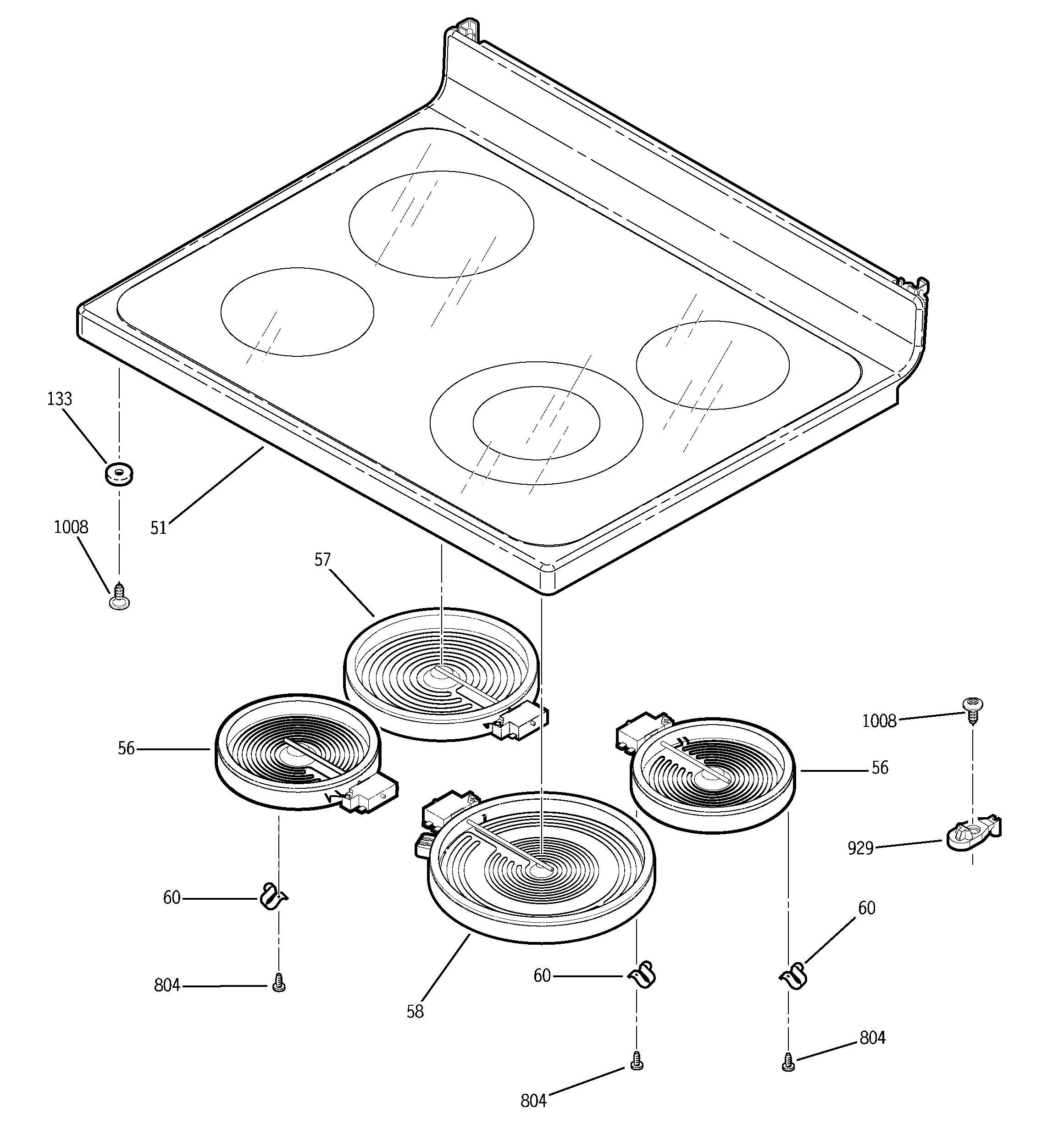 GE JBP67BF1CT cooktop diagram
