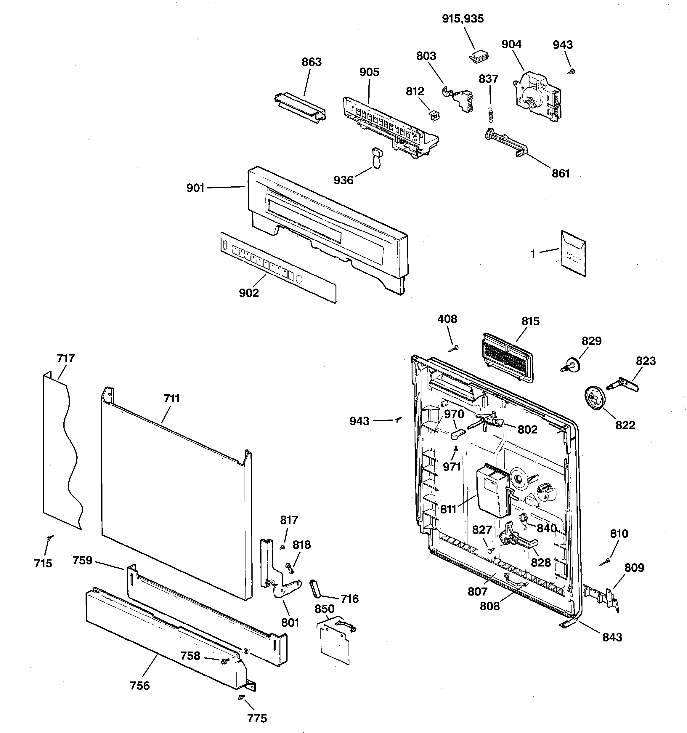 GE GSD5800G01CC escutcheon & door assembly diagram