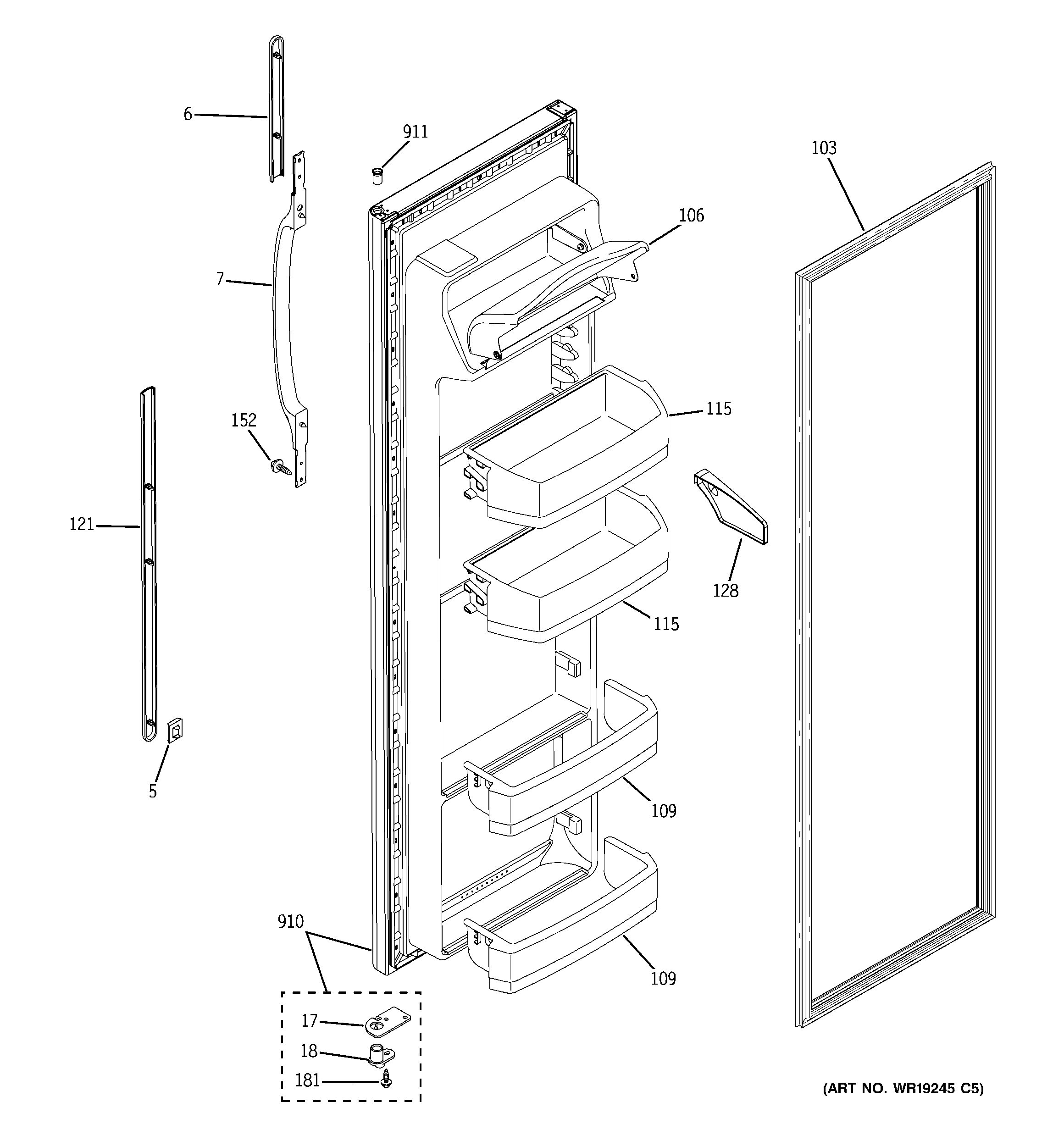 GE GSH22KGPCBB fresh food door diagram