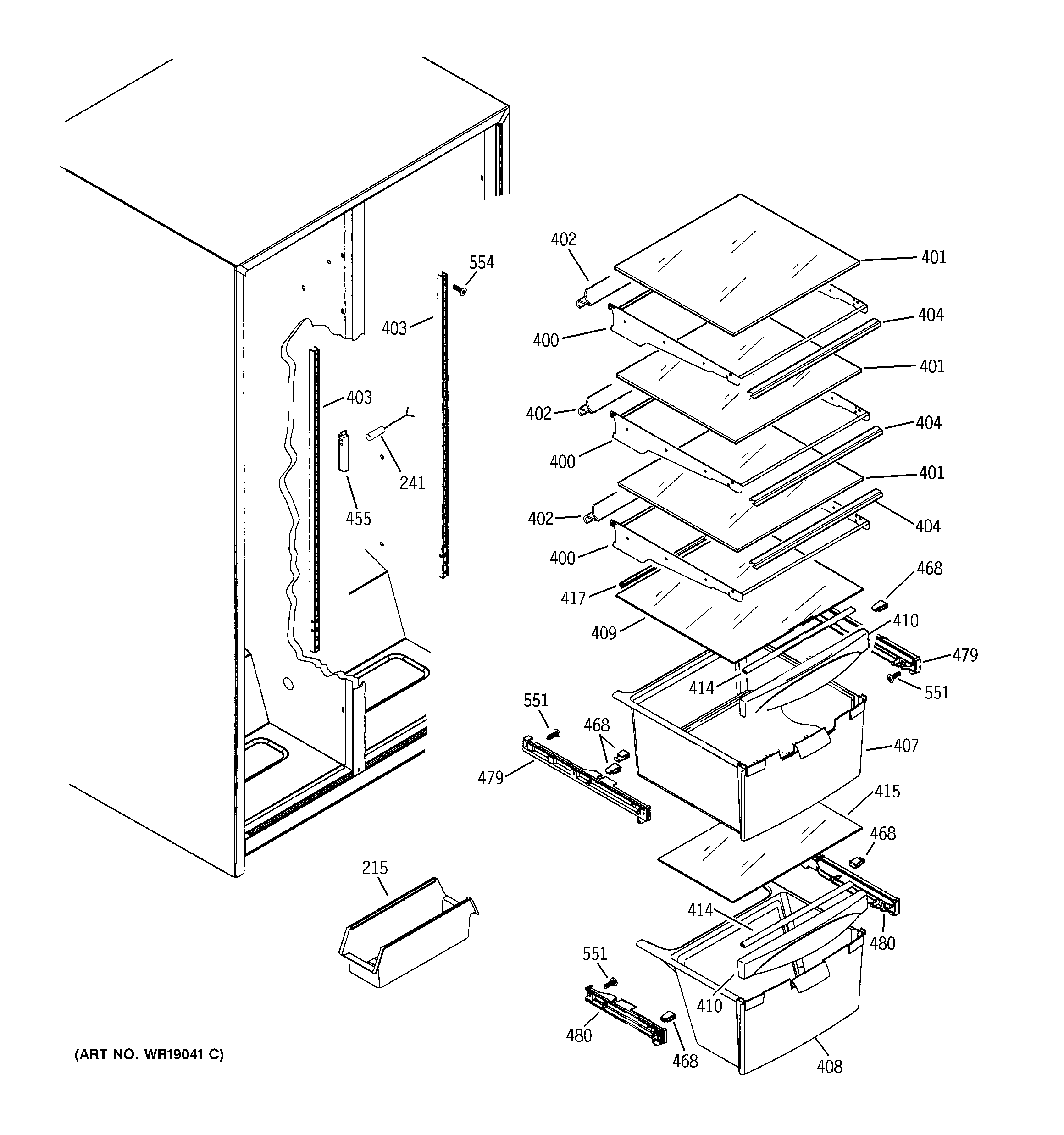 GE GSS22IBMCWW fresh food shelves diagram