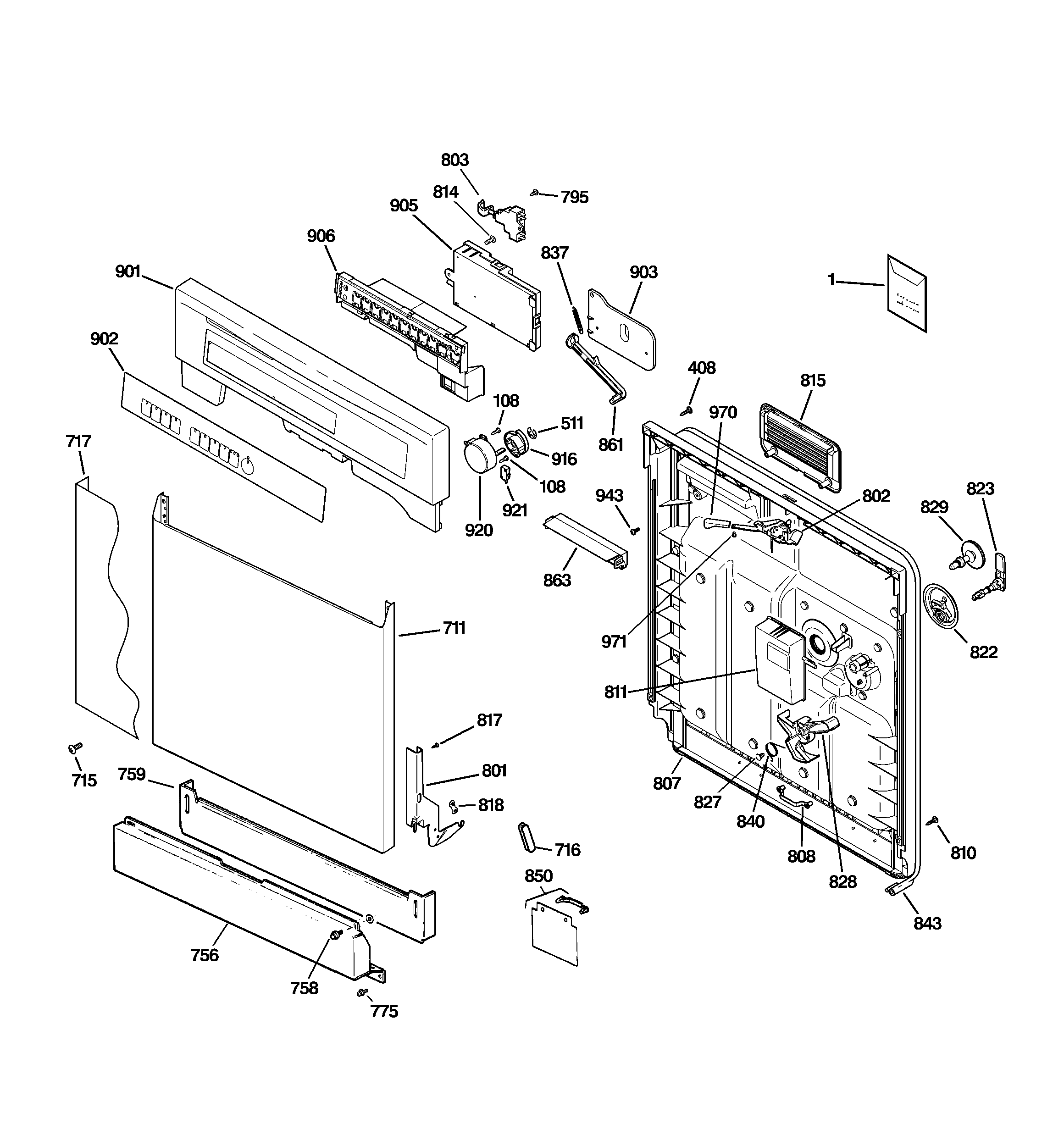 GE GSD5500G02CC escutcheon & door assembly diagram