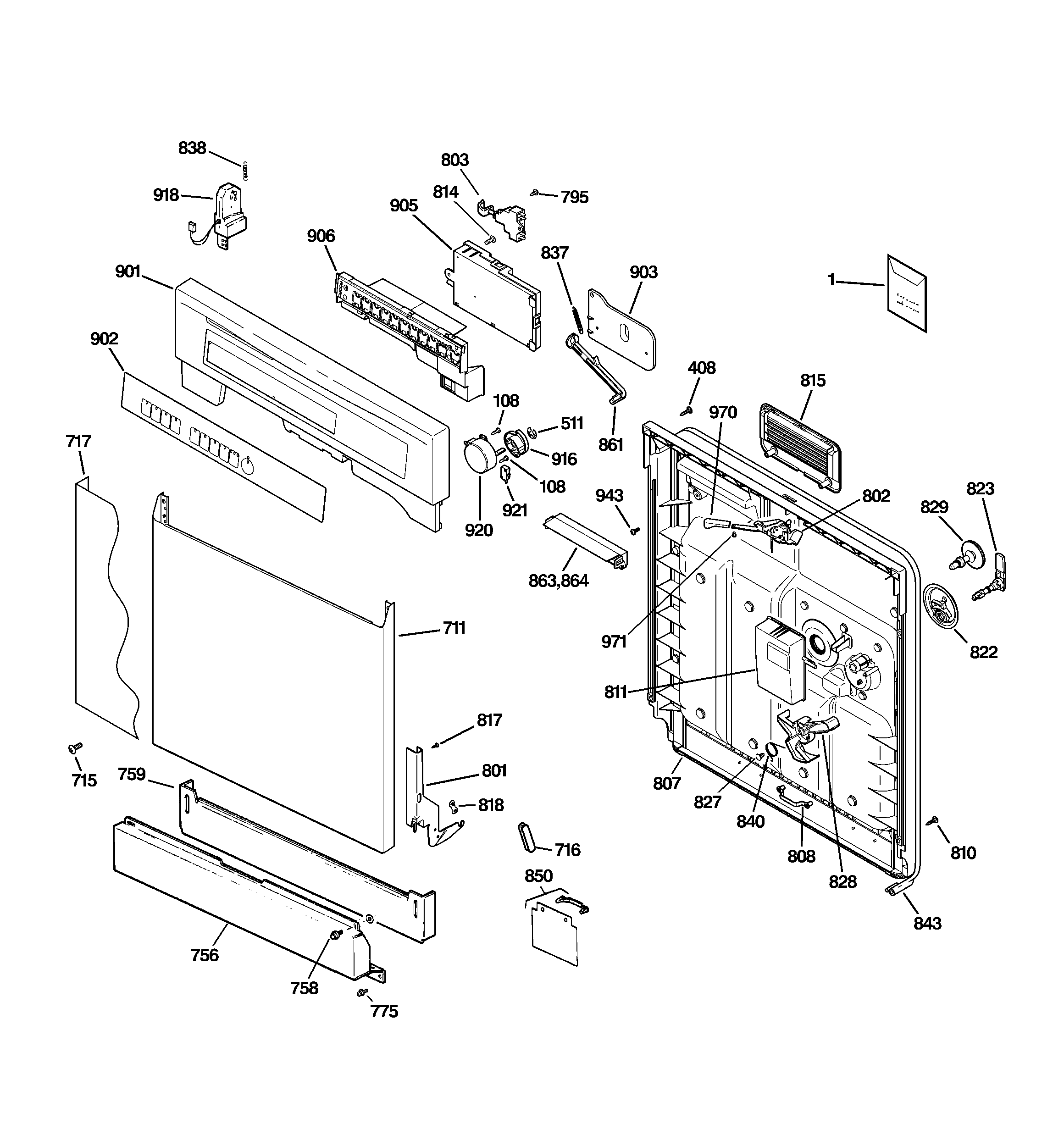 GE GSD5900G02CC escutcheon & door assembly diagram