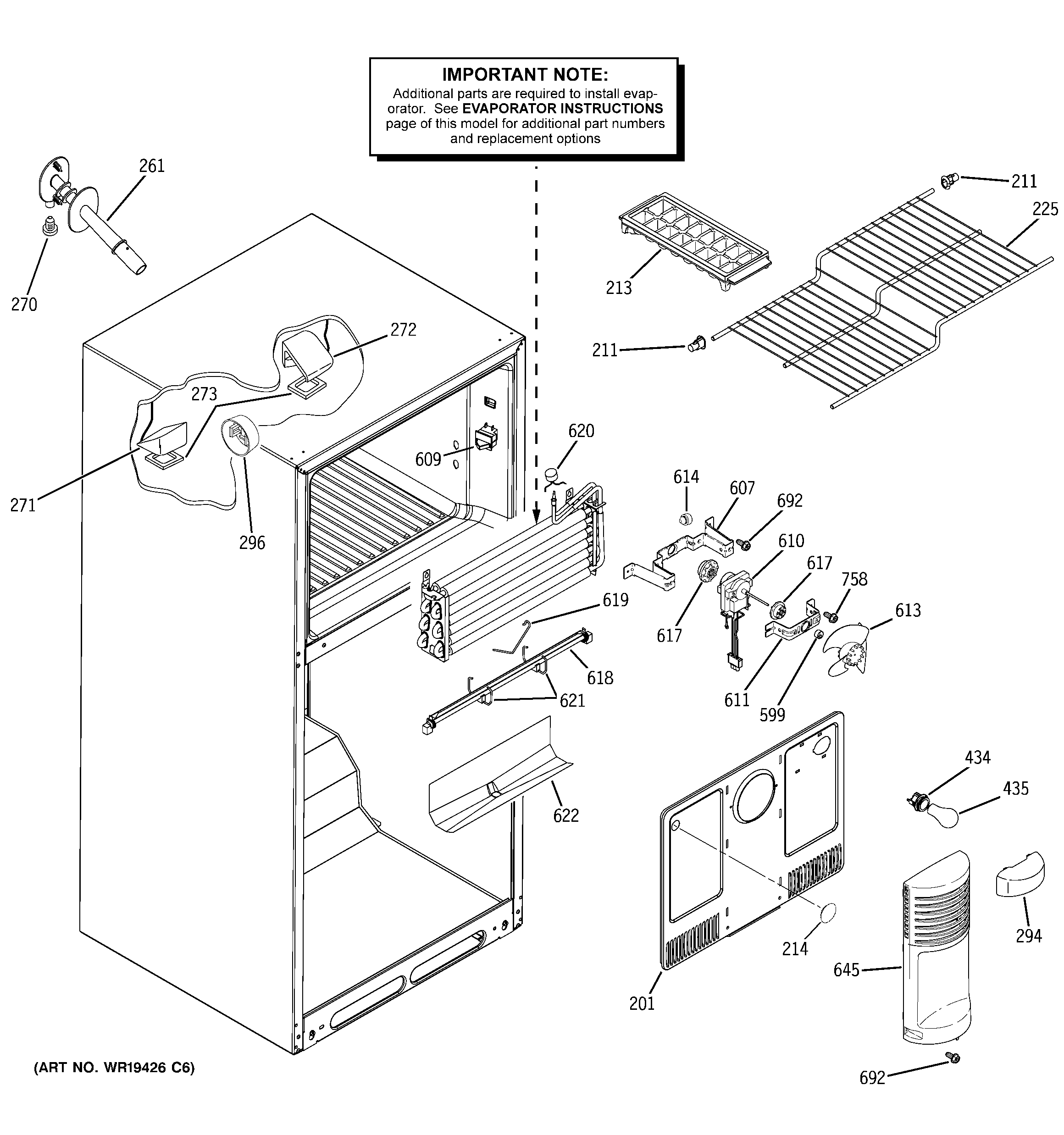 GE GTH18KBRCRWW freezer section diagram