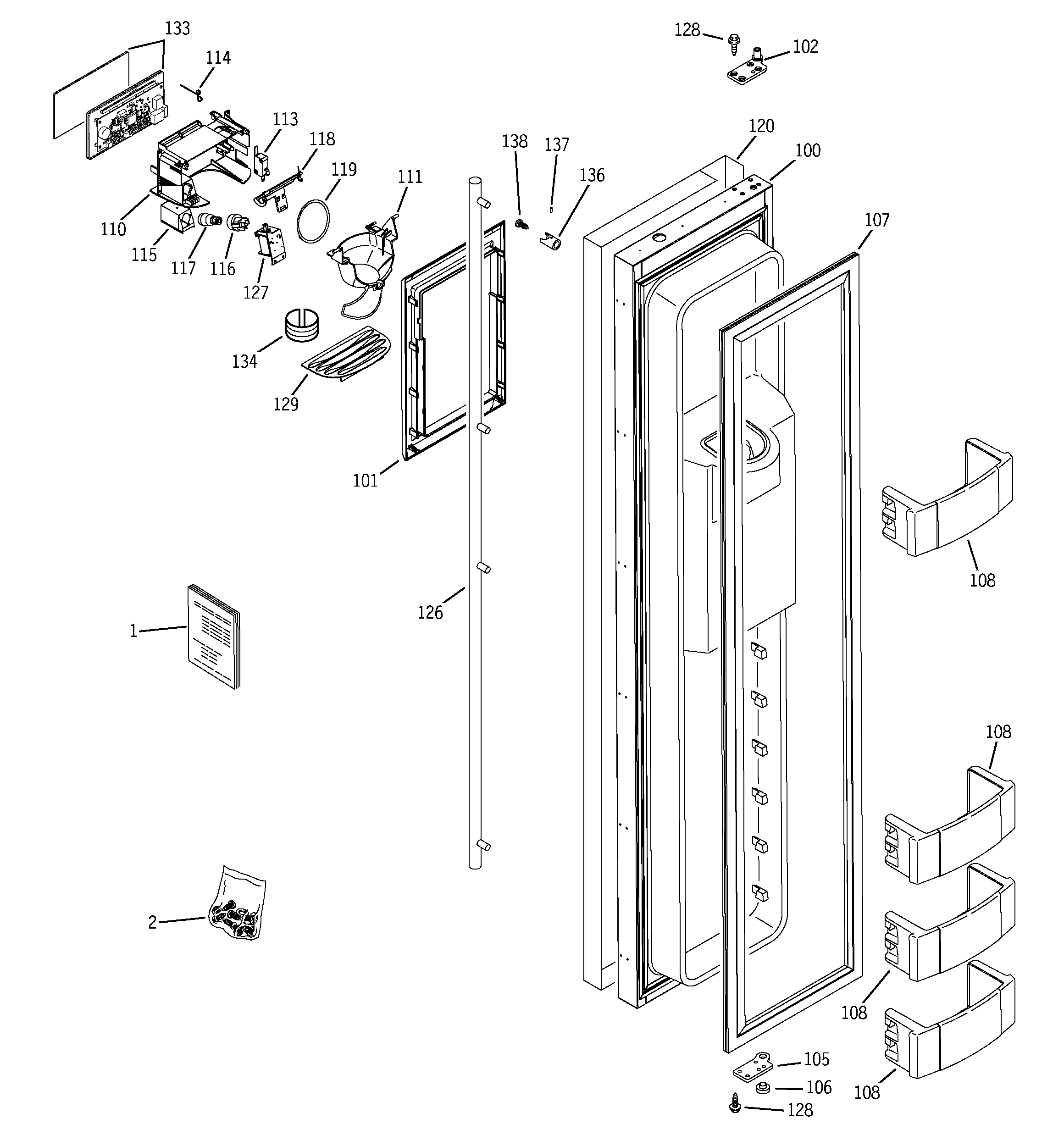 GE ZISS480DMD freezer door diagram