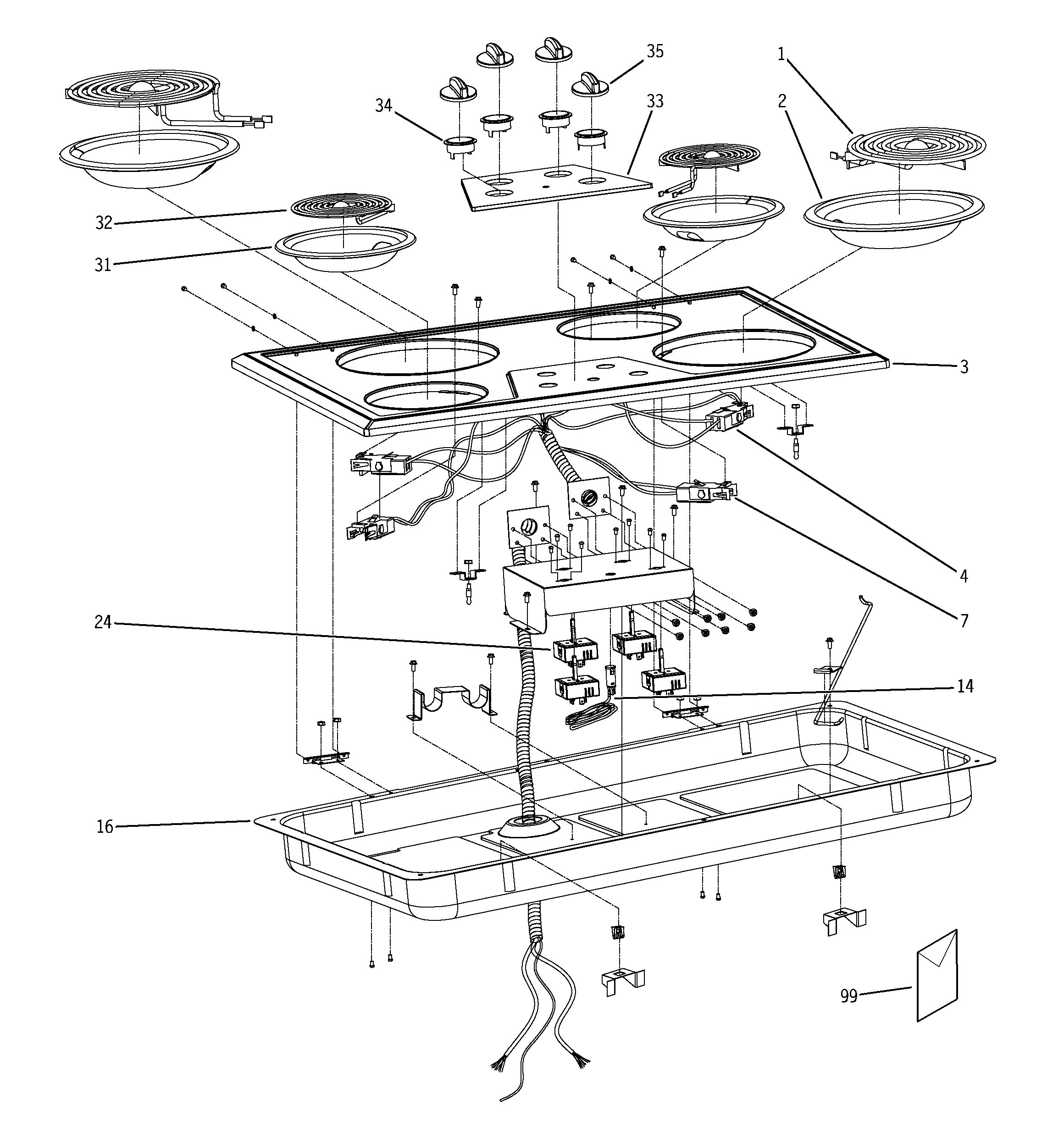 GE JP626BJ1BB control panel & cooktop diagram