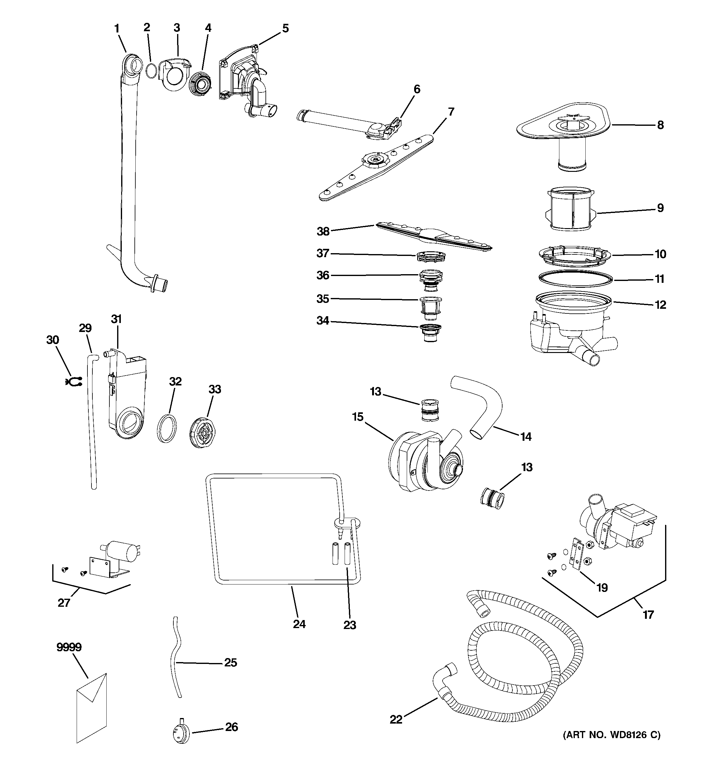 GE ZBD1800GSS motor-pump mechanism diagram