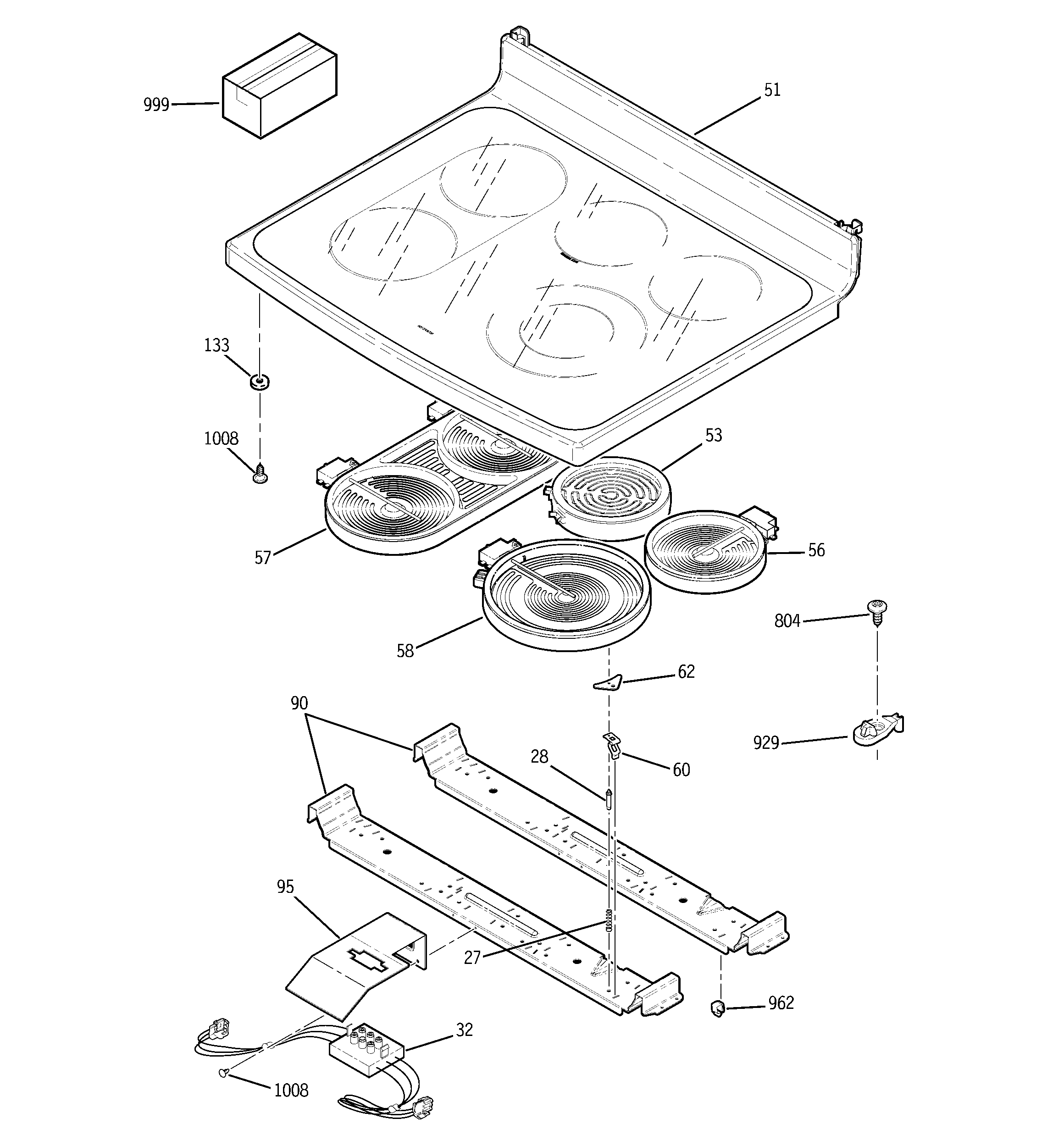GE JB968TH1WW cooktop diagram