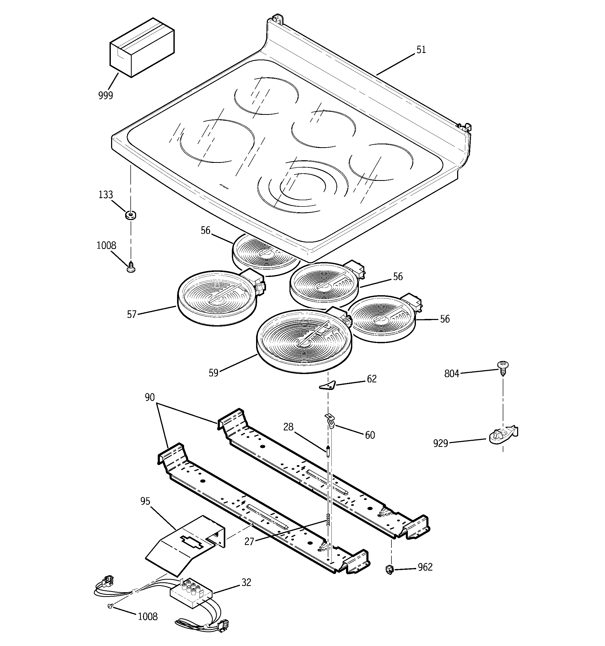 GE JB988SH1SS cooktop diagram
