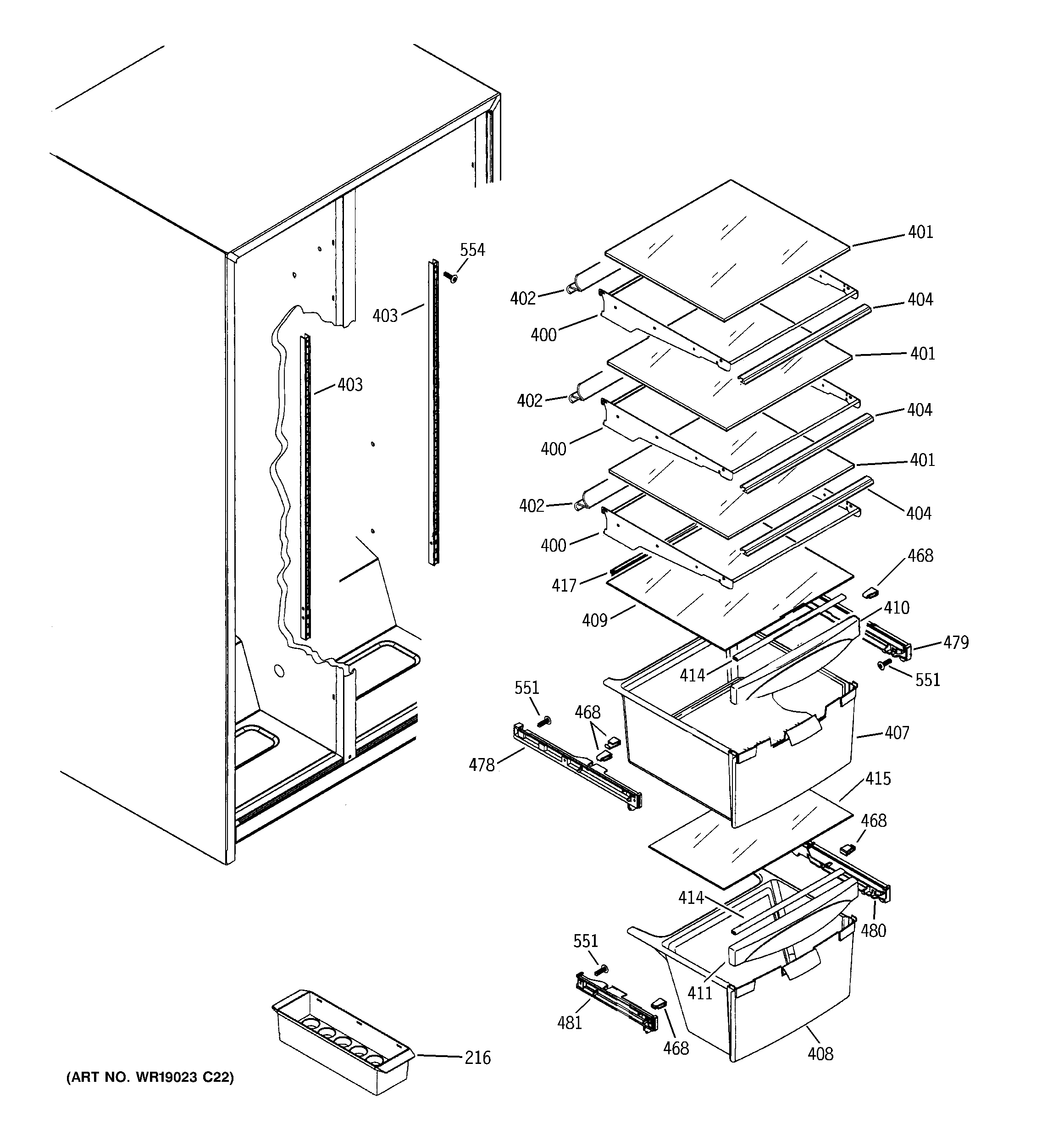 GE GSG20IEPDFWW fresh food shelves diagram