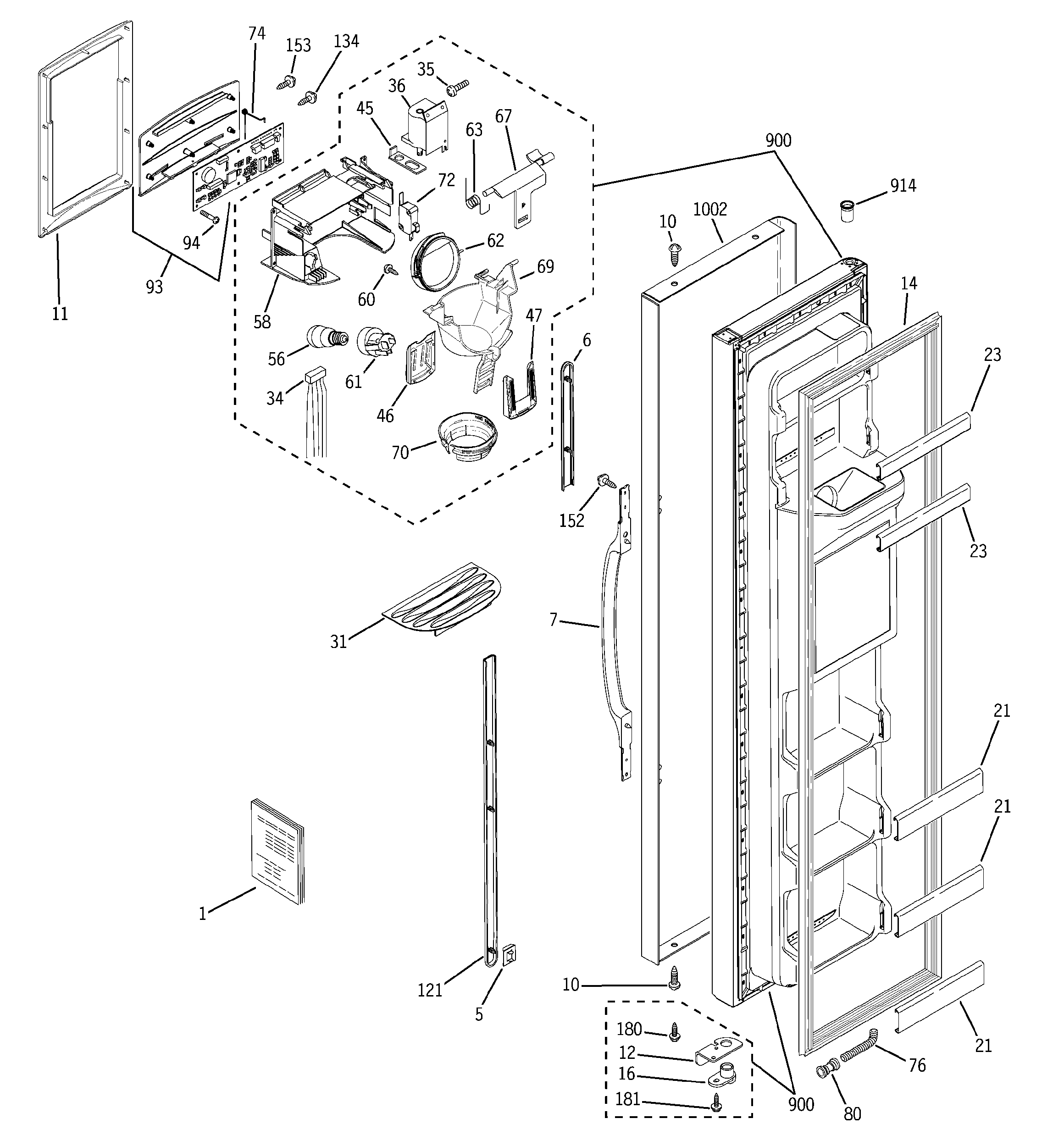 GE PSA22SIPDFBS freezer door diagram