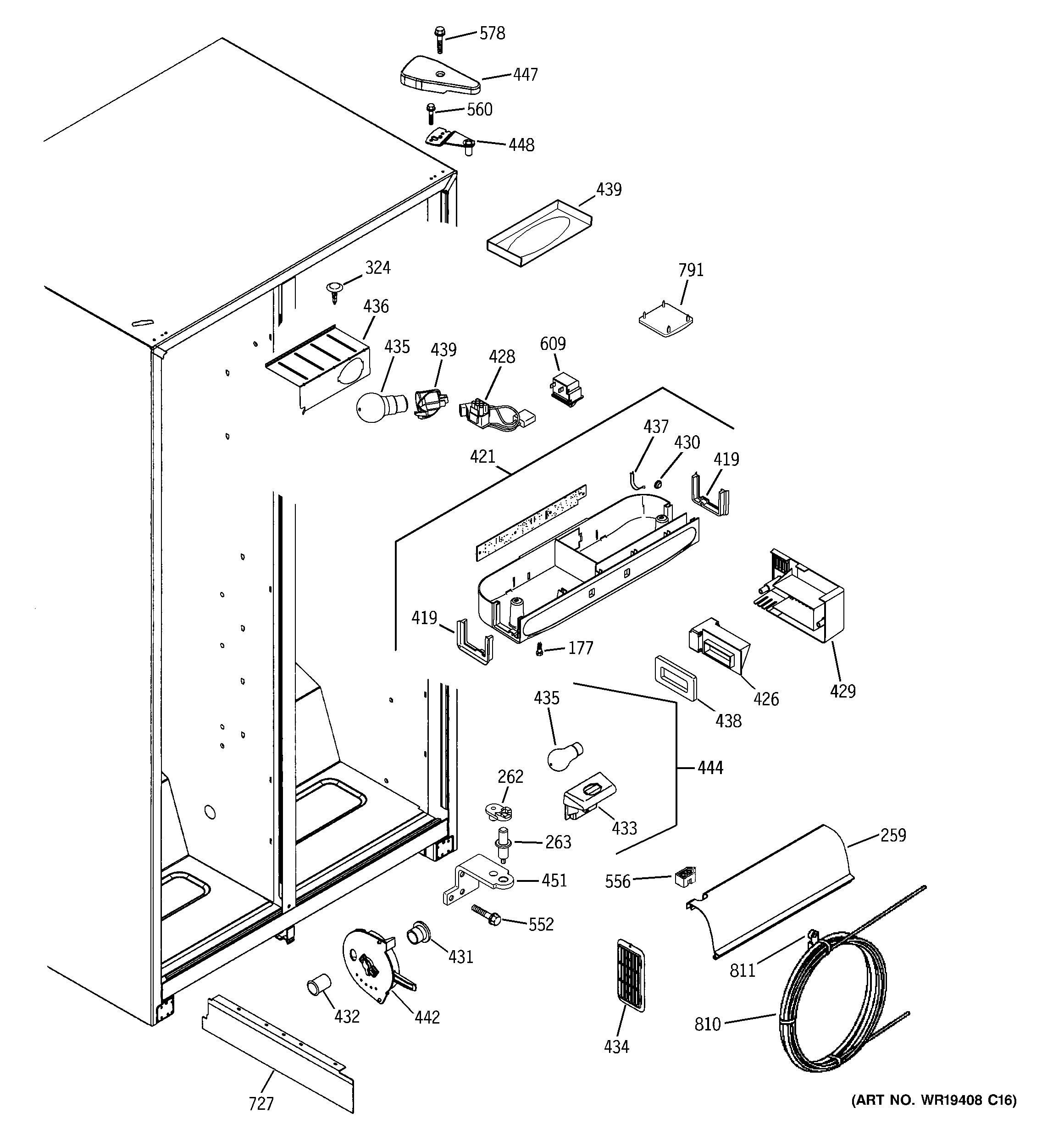 GE PSA22SIPDFBS fresh food section diagram