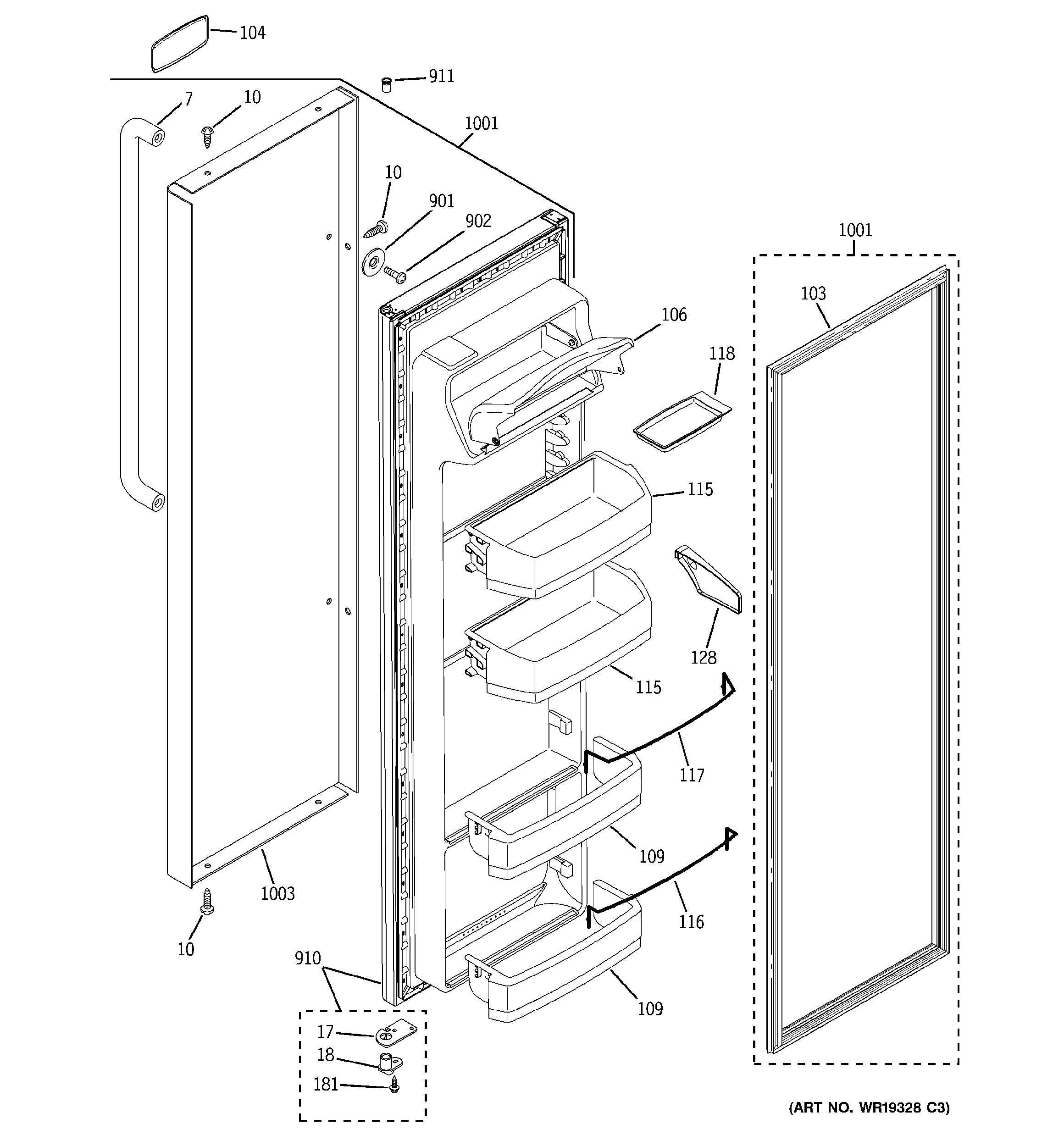 GE PSA22SIPDFSS fresh food door diagram
