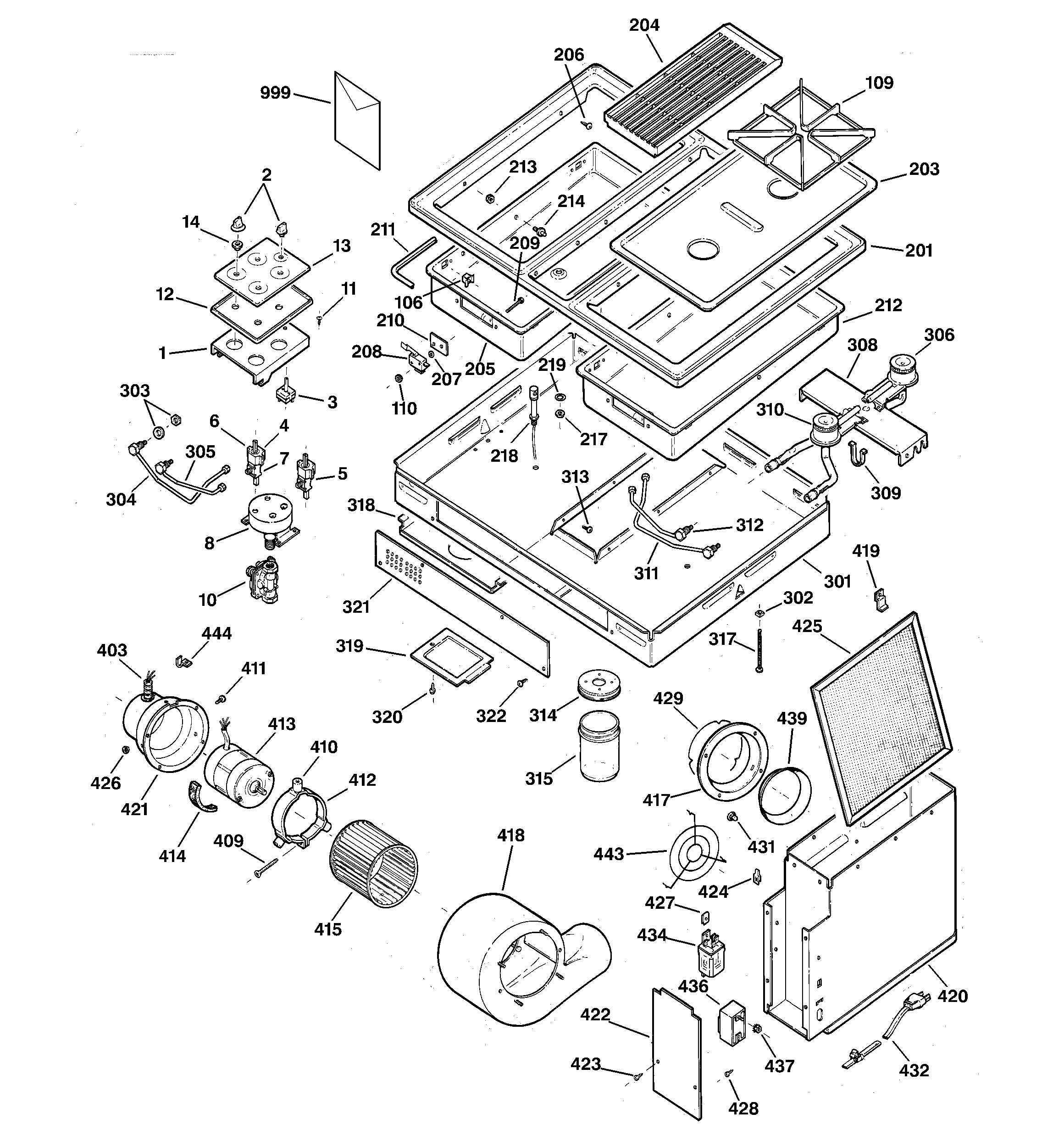 GE JXGC89B cooktop gas double burner diagram