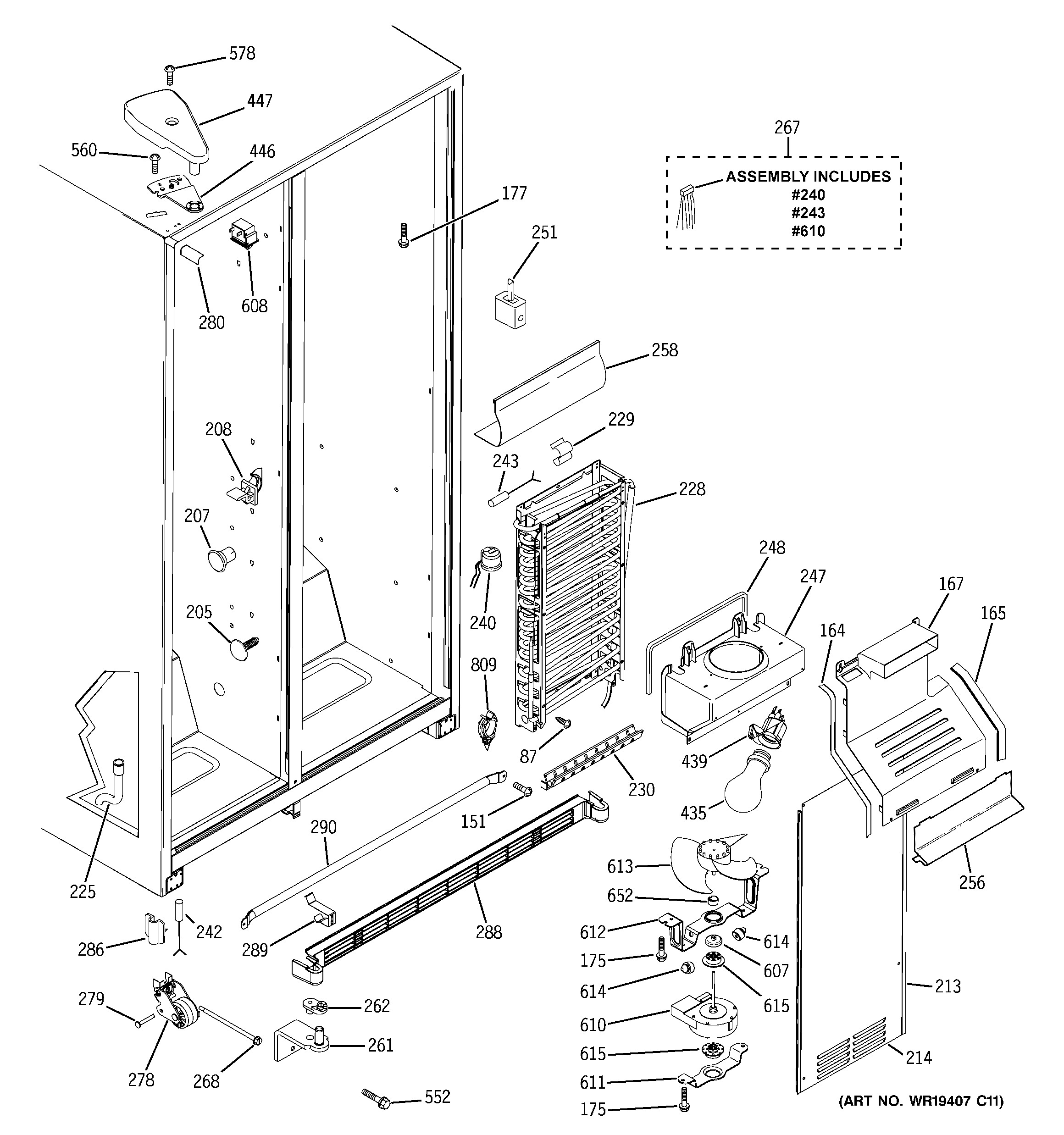 GE ESL22XGPDBS freezer section diagram