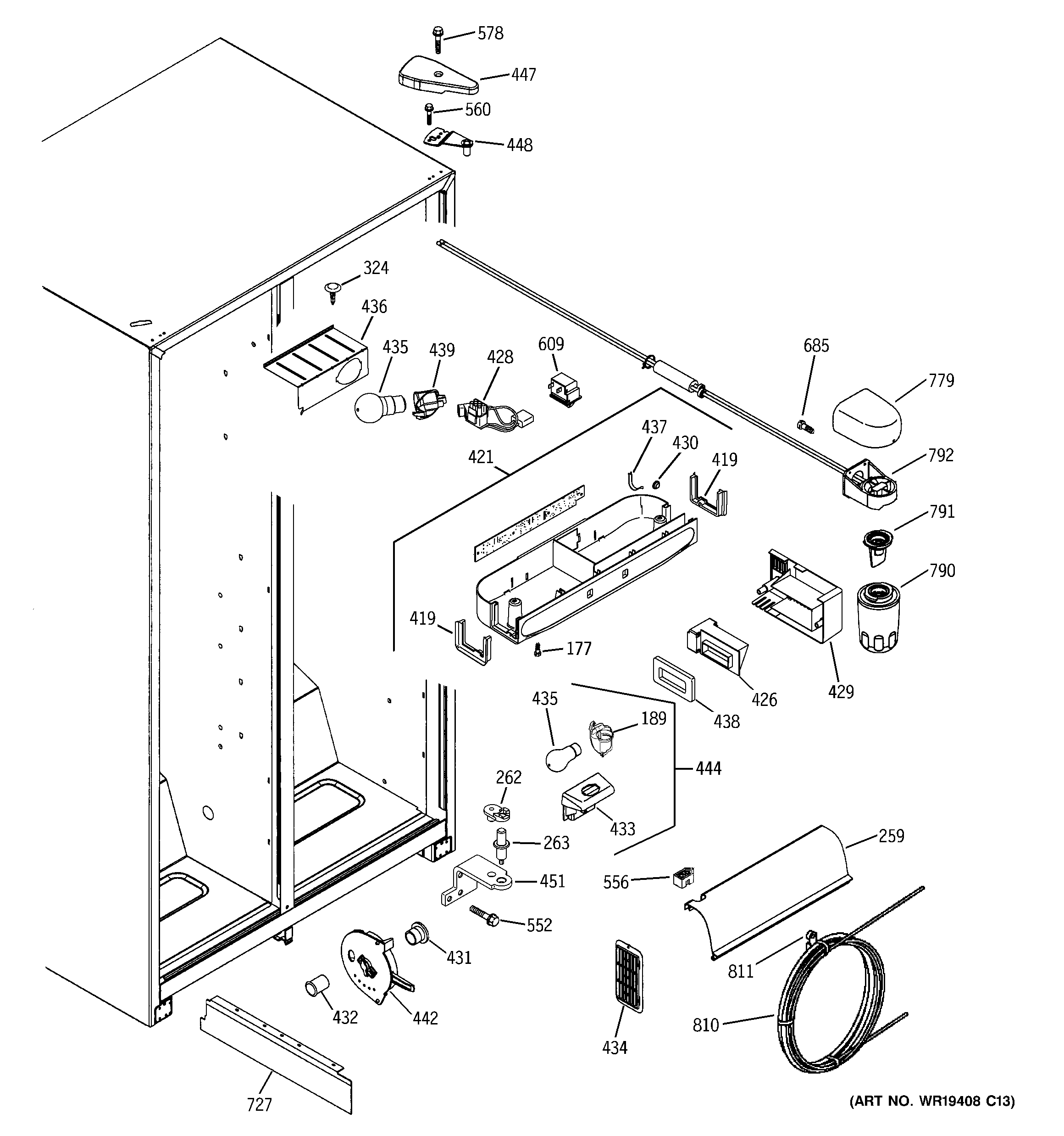 GE ESL22XGPDBS fresh food section diagram