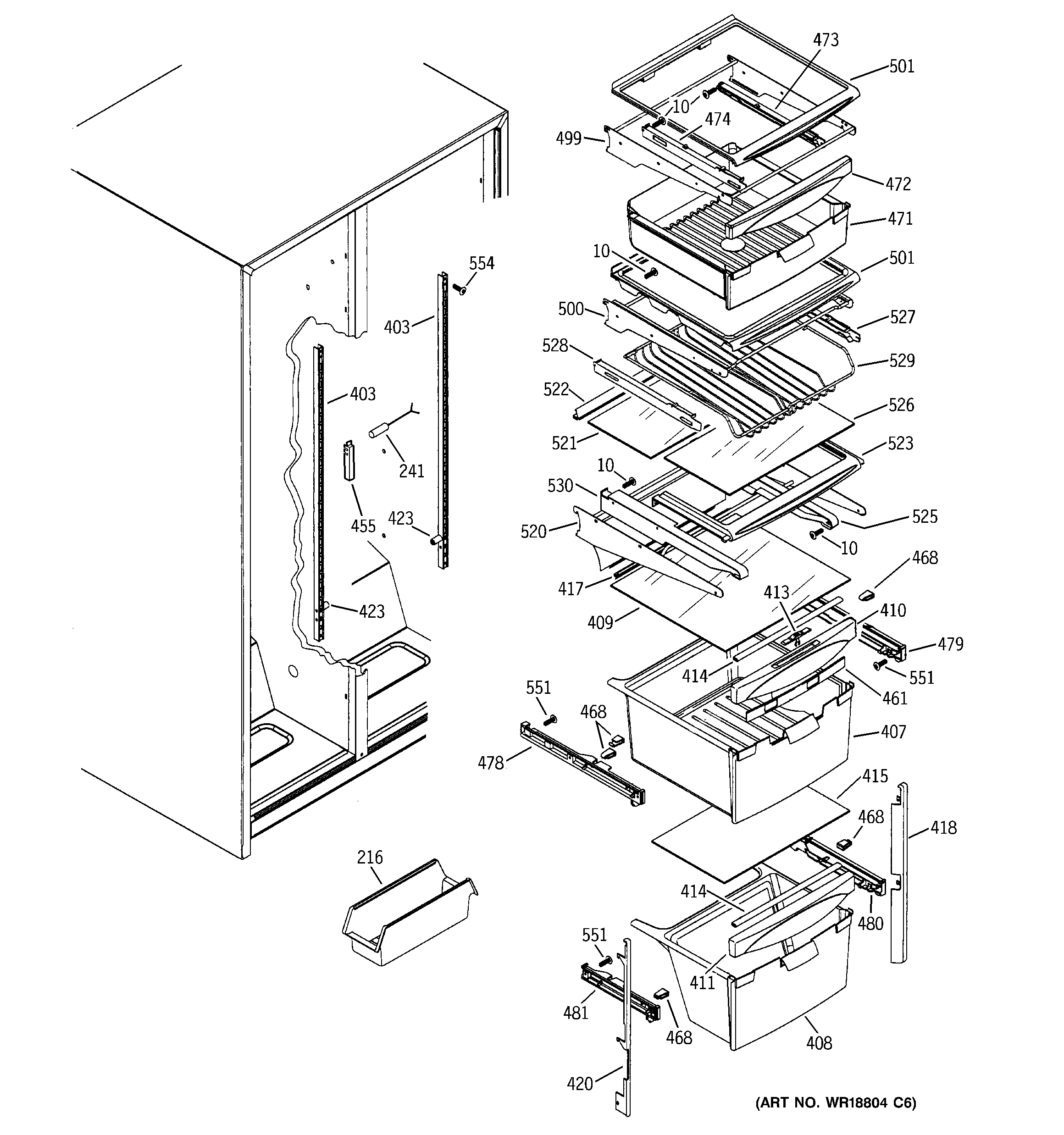 GE ESL22XGPDBS fresh food shelves diagram