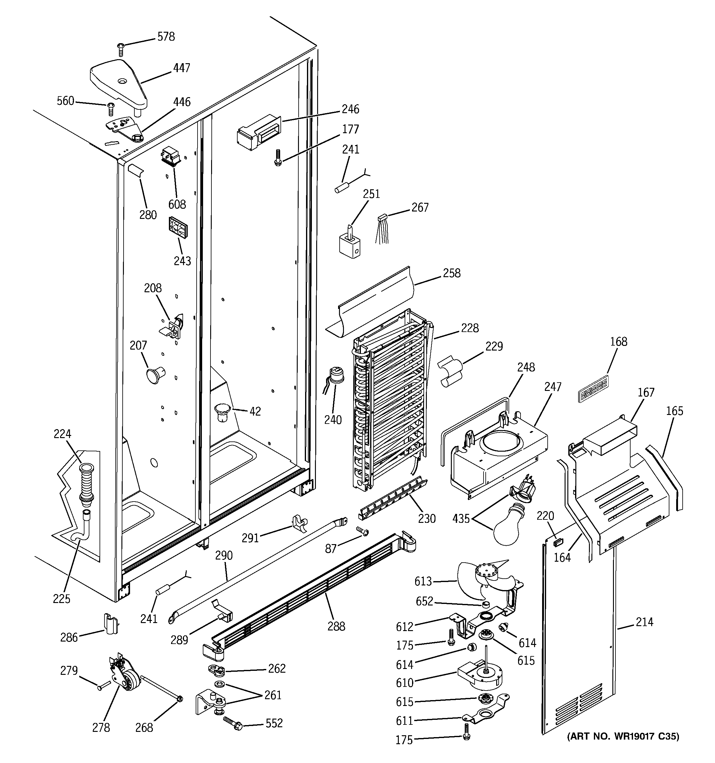 GE GSA20IBMDFWW freezer section diagram