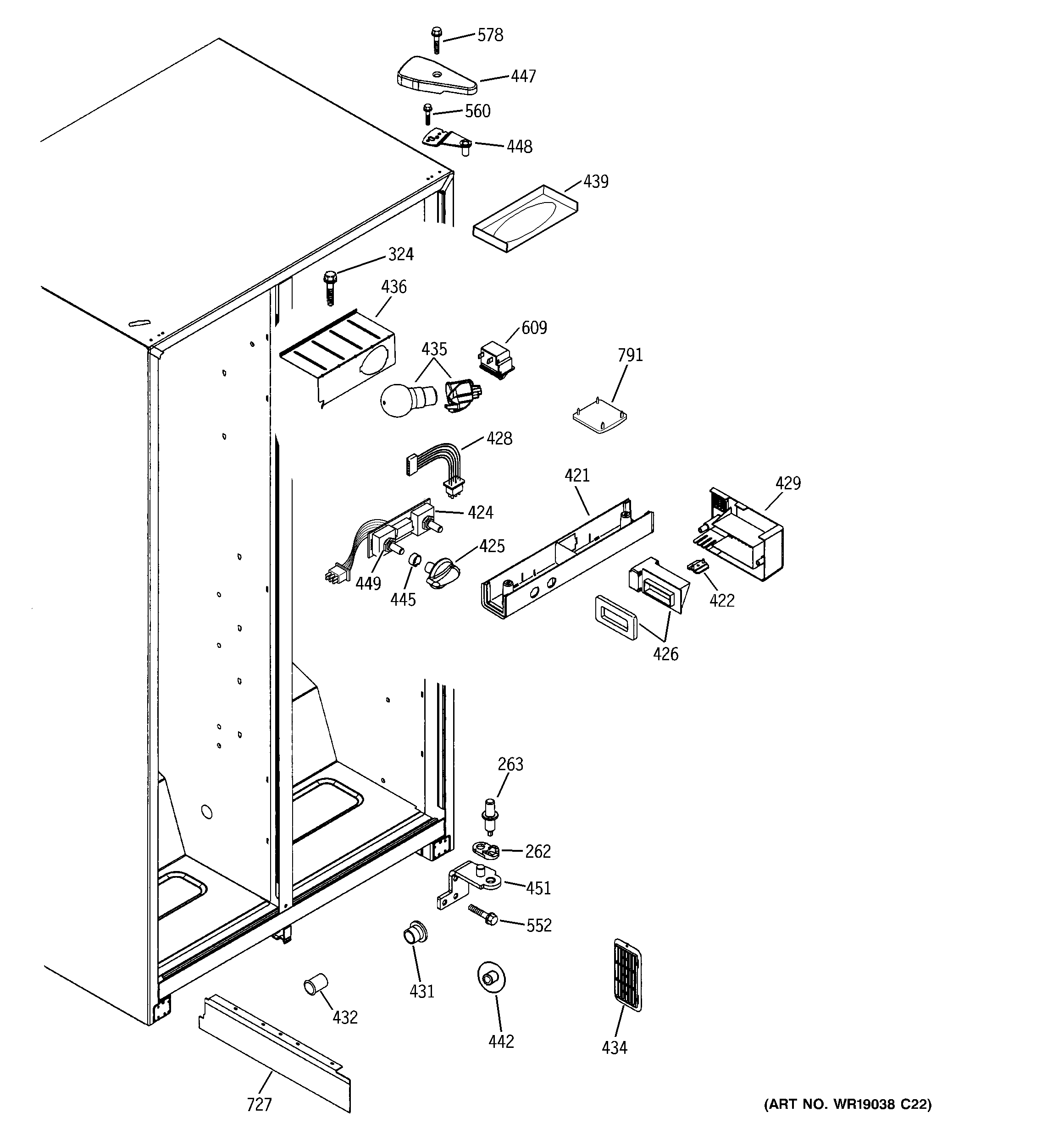 GE GSA20IBMDFWW fresh food section diagram