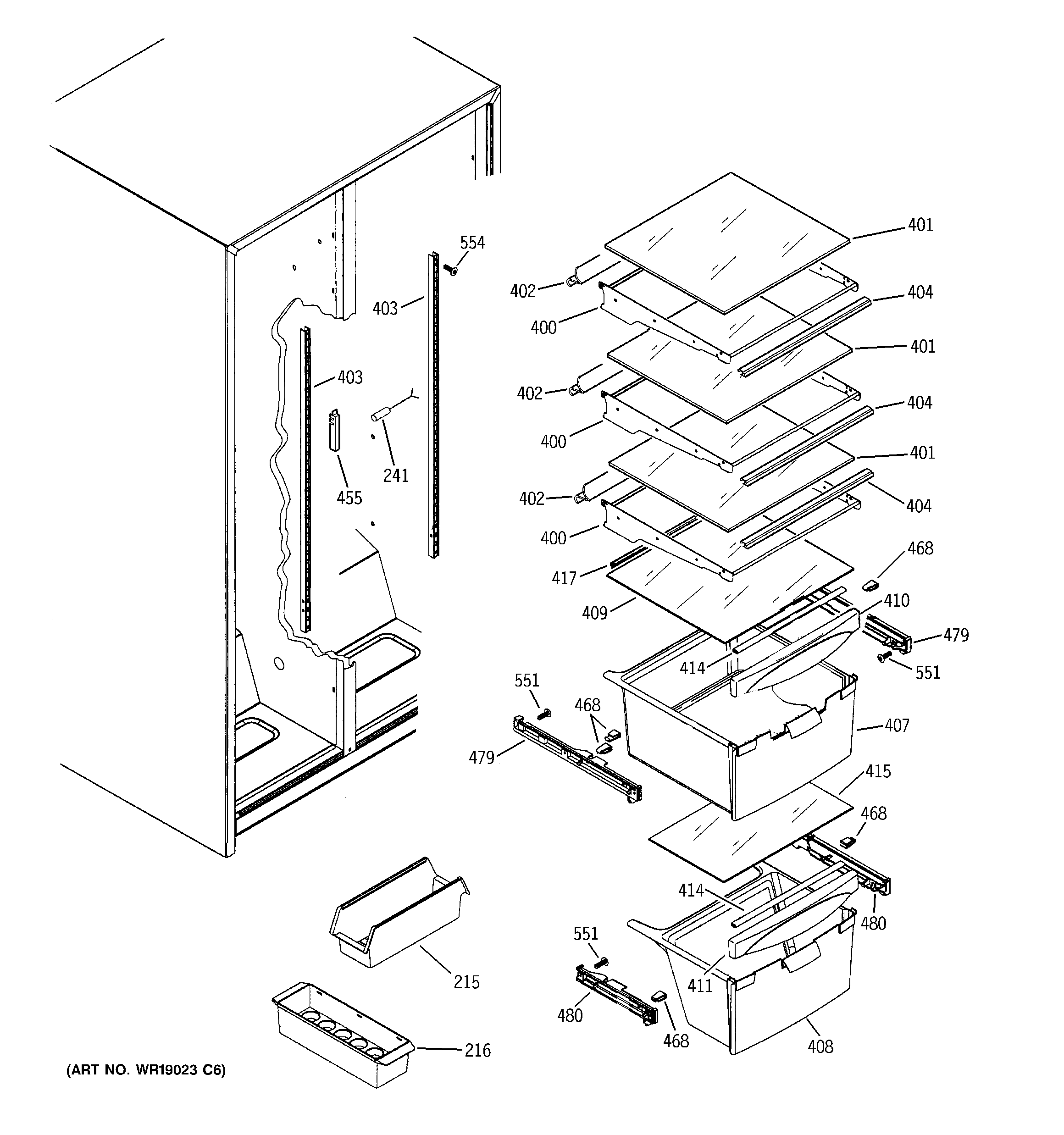 GE GSA20IBMDFWW fresh food shelves diagram
