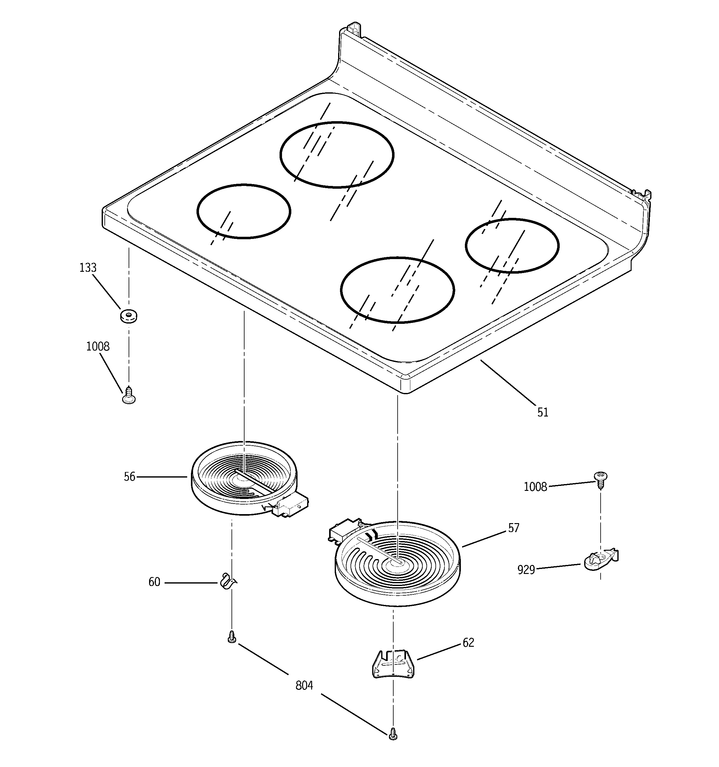 GE JBP68WXH2WW cooktop diagram