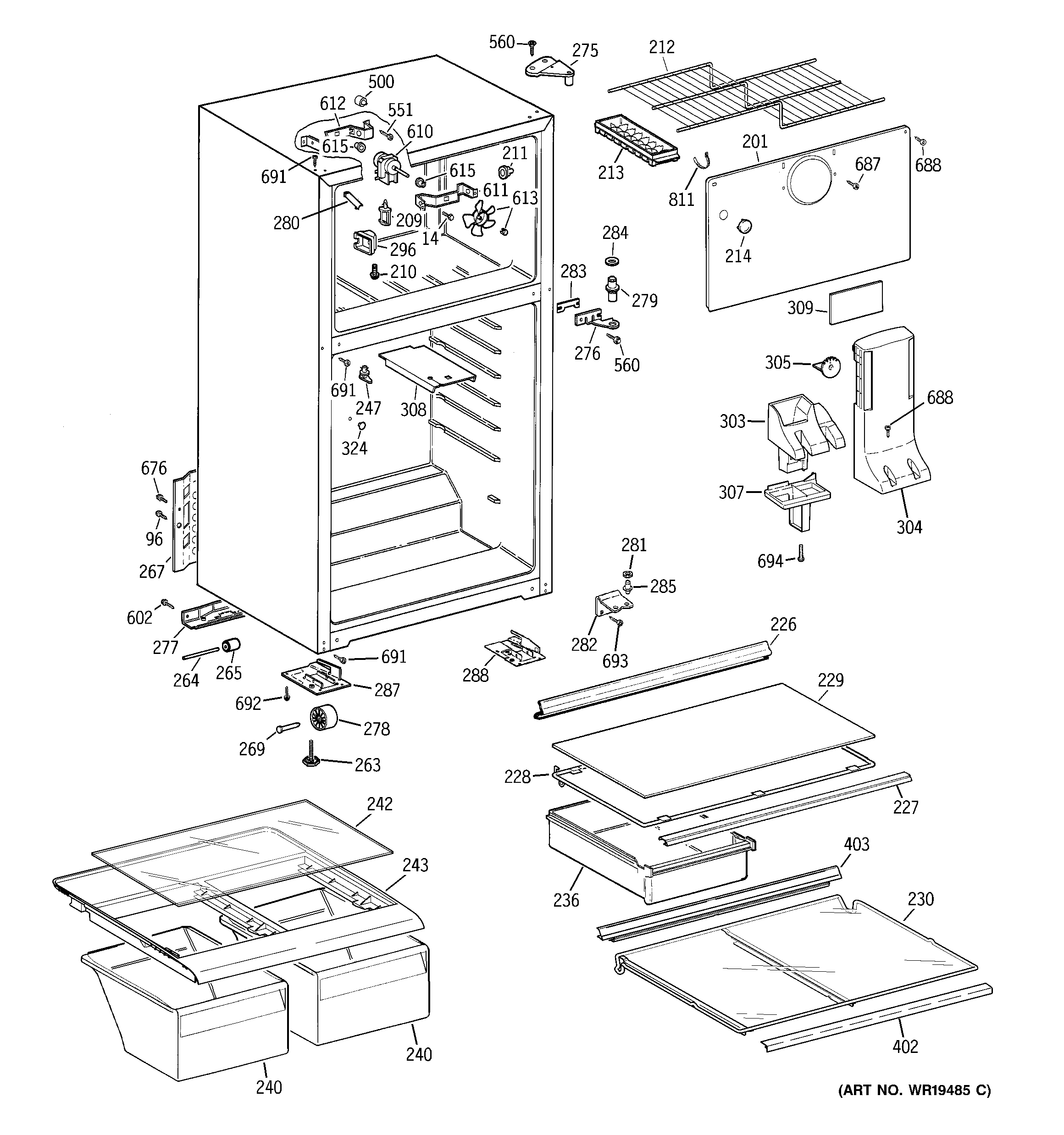 GE GTS15GBRELWW cabinet diagram